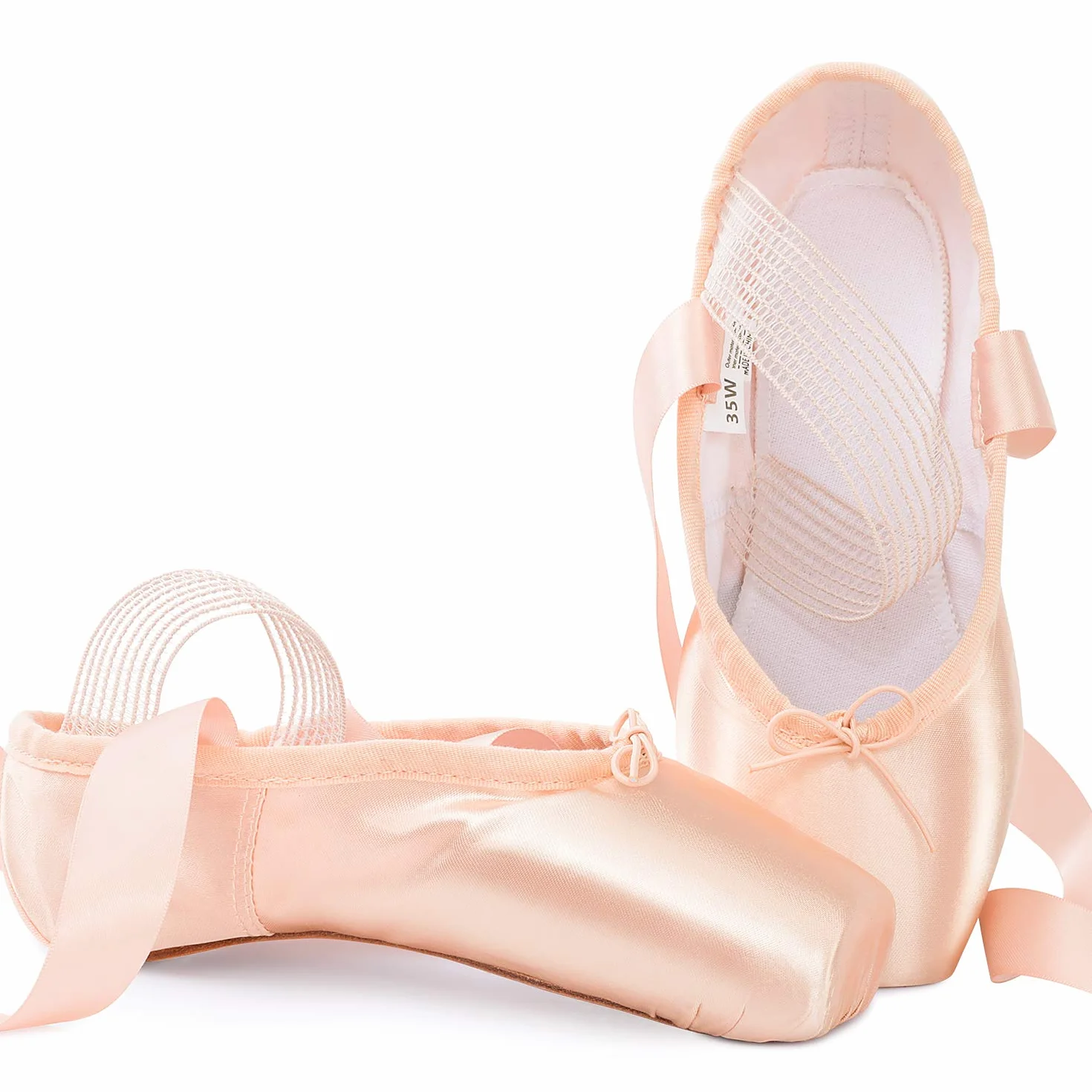 Soudittur Baletowe koronkowe buty baletowe, profesjonalne buty do tańca z wszytą elastyczną taśmą i silikonowymi podkładkami na palce dla kobiet i dziewcząt (proszę wybrać jeden rozmiar większe)