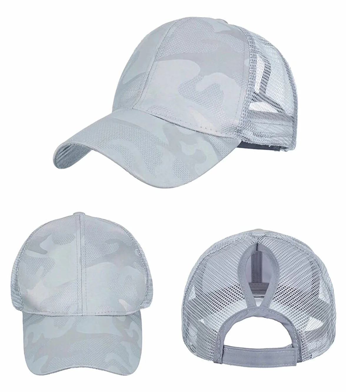 Ruicheng Czapka damska z końskim ogonem, czapka baseballowa z siateczki, czapka z daszkiem Camo Basecap letnia czapka, szary, 56-60