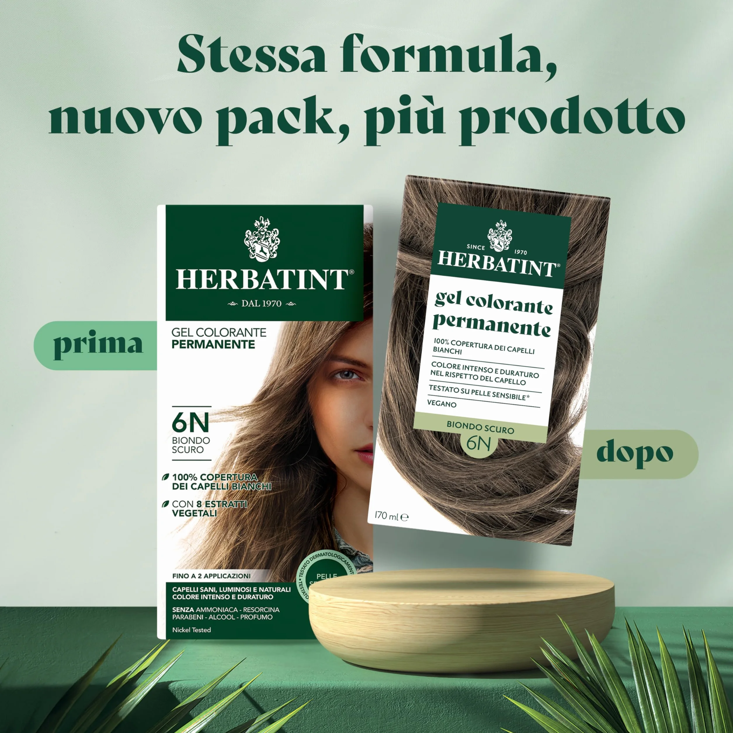 Herbatint Żel do farbowania włosów 6N ciemny blond 170 ml bez amoniaku 100% białe włosy wrażliwa skóra 8 naturalne ekstrakty organiczne
