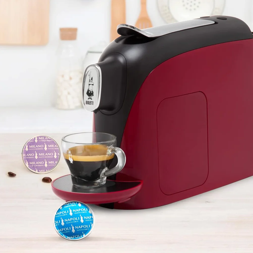 Bialetti Mignon ekspres do kawy Espresso w zestawie 32 kapsułki, działa wyłącznie z kapsułkami Bialetti, czerwony