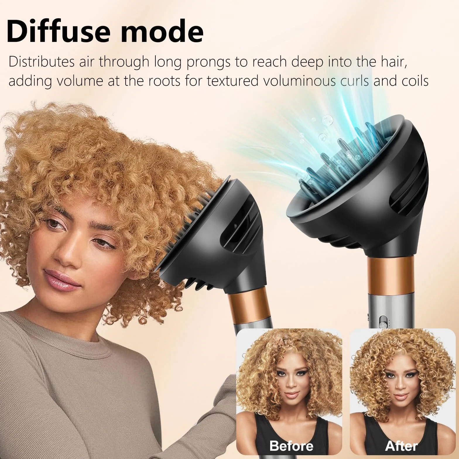 Chuancheng dyfuzor do fal i loków do stylizatora Dyson Airwrap, ulepszony dyfuzor do stylizatora Dyson Airwrap HS01 HS05 HS08 do włosów falistych, kręconych lub z łokami