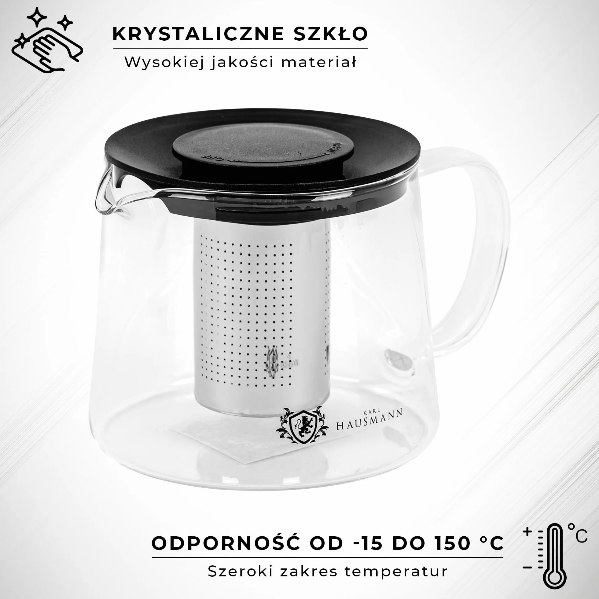 KARL HAUSMANN Dzbanek Szklany 1.5L z Zaparzaczem - Dzbanek na Kuchenkę (gaz, ceramiczna, elektryczna) | Zaparzanie Bezpośrednie, bez Kapania, Zmywarka