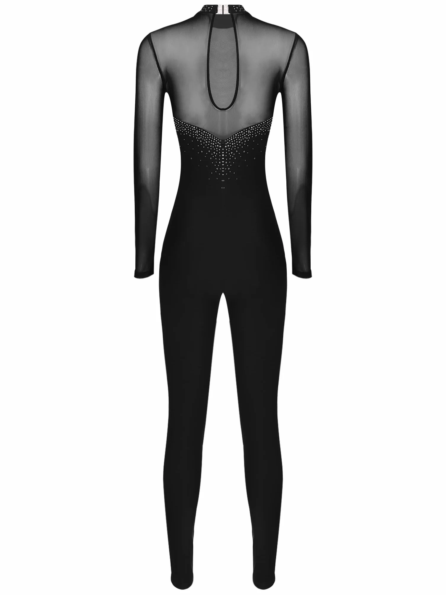 Runhomal Damski trykot do tańca cyrkonie z długim rękawem kombinezon do tańca baletowego legginsy gimnastyka strój łyżwiarstwa figurowego S-XXL