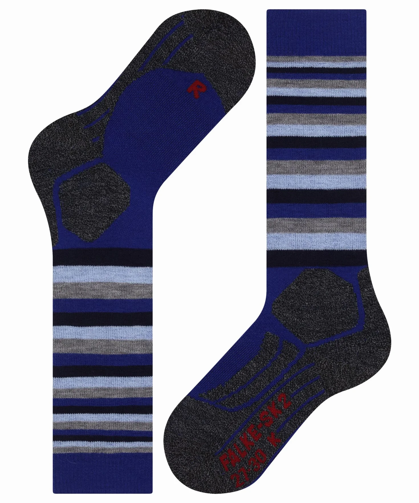 FALKE Uniseks - dzieci Skarpety narciarskie SK2 Intermediate Stripes K Kh Wełna ciepłe grube 1 Para, Niebieski Yve 6714, 31-34