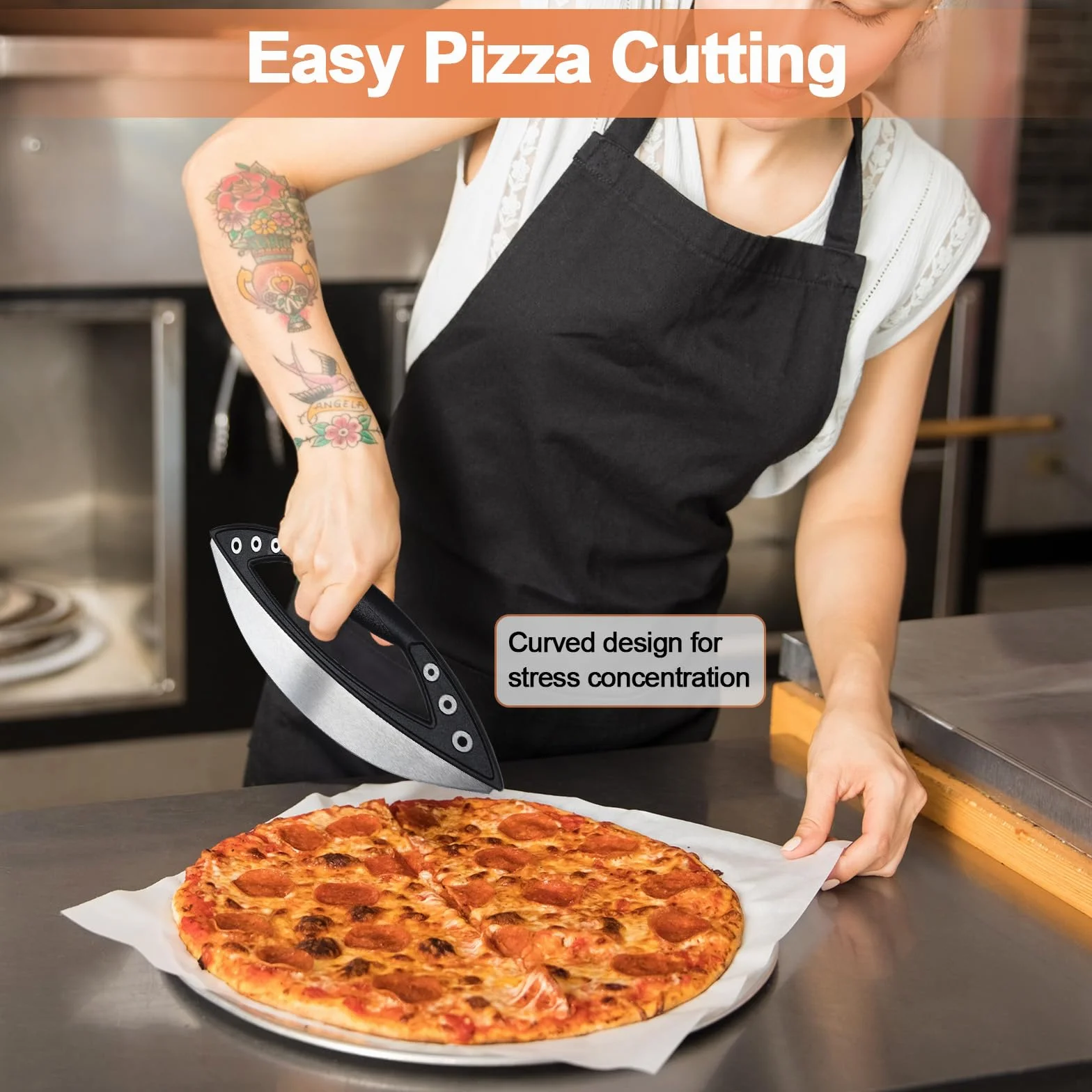 Foremka do pizzy premium, ostrze ze stali nierdzewnej 29 cm, z pokrowcem ochronnym i 6-otworowym narzędziem do usuwania ziół, antypoślizgowy uchwyt do pizzy, chleba, ciasta, łatwy do