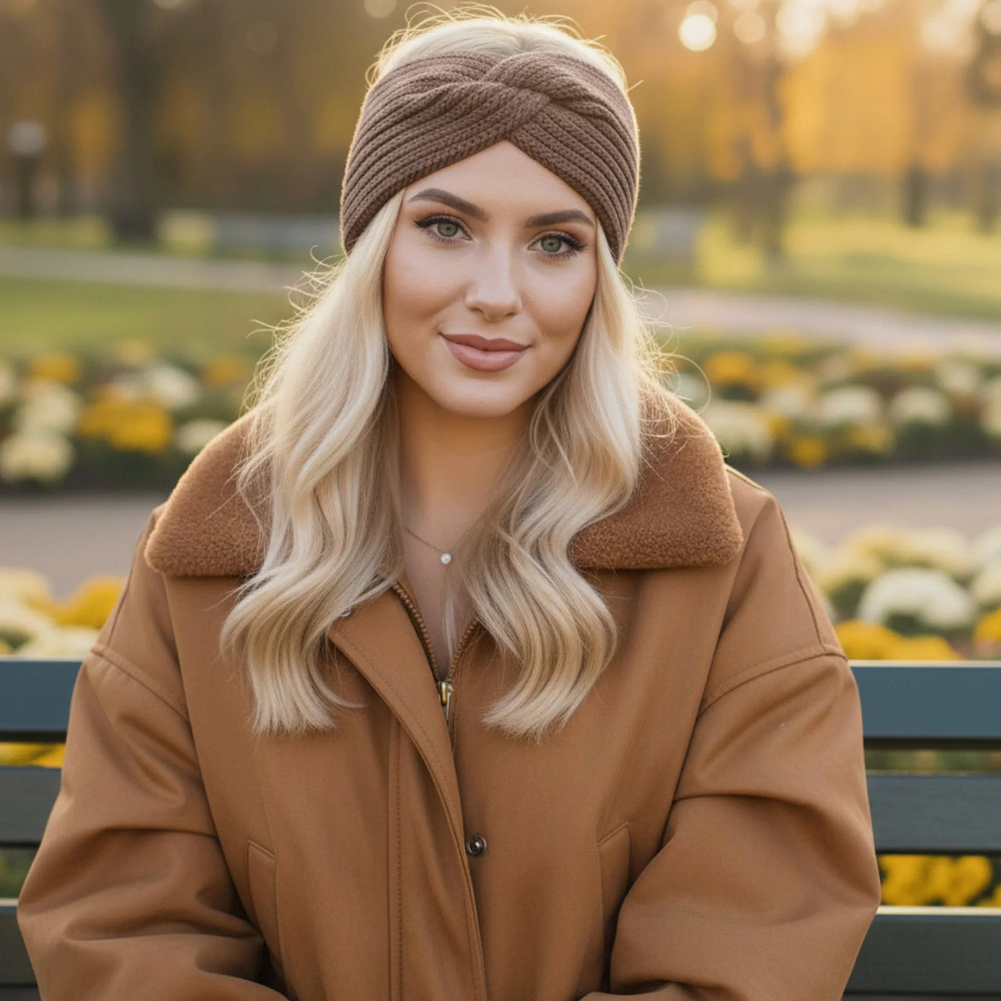 molti Damska zimowa opaska na czoło ze 100% wełny merynosów, opaska na włosy, 55-60 cm, ciepła, miękka, elastyczna, modna alternatywa dla czapki, prążkowana dzianina (Mokka)