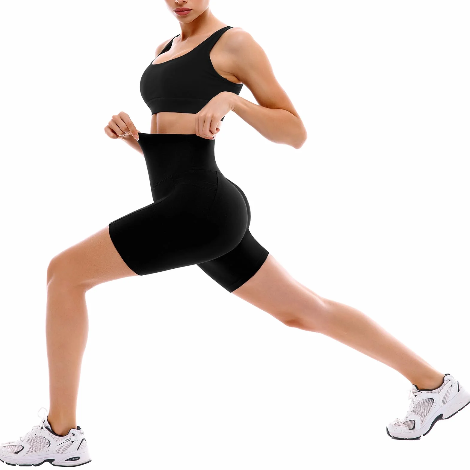 SINOPHANT 2-pak damskich spodni rowerowych z kieszeniami, krótkie spodenki z wysokim stanem, legginsy na lato, do uprawiania sportu, fitnessu, jogi