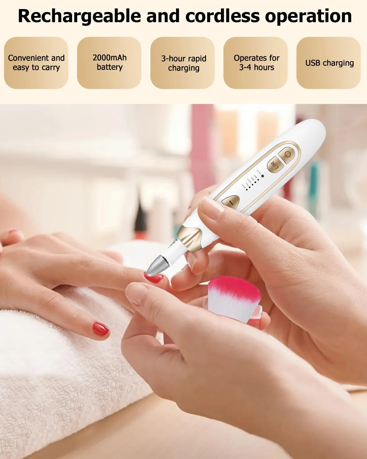 Elektryczny Frezarka do Paznokci, Profesjonalny zestaw do manicure i pedicure, Wyposażony w 9 wierteł do paznokci, 5-stopniową regulację prędkości, z pojemnikiem do przechowywania