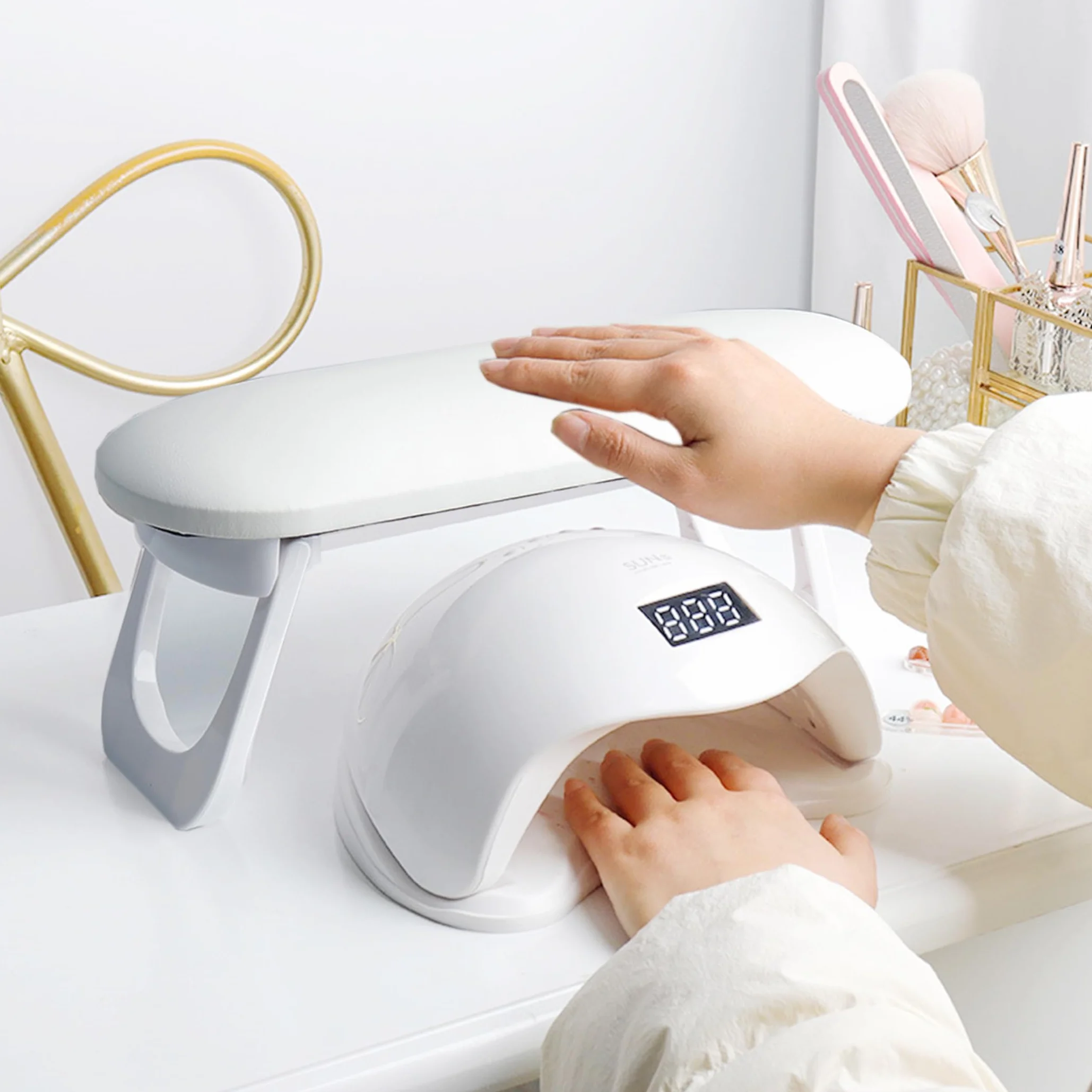 Podłokietnik do paznokci, składana poduszka do manicure, antypoślizgowa, miękka skóra z mikrofibry, manicure, stojak na paznokcie, technik, stół do salonu zdobienia paznokci
