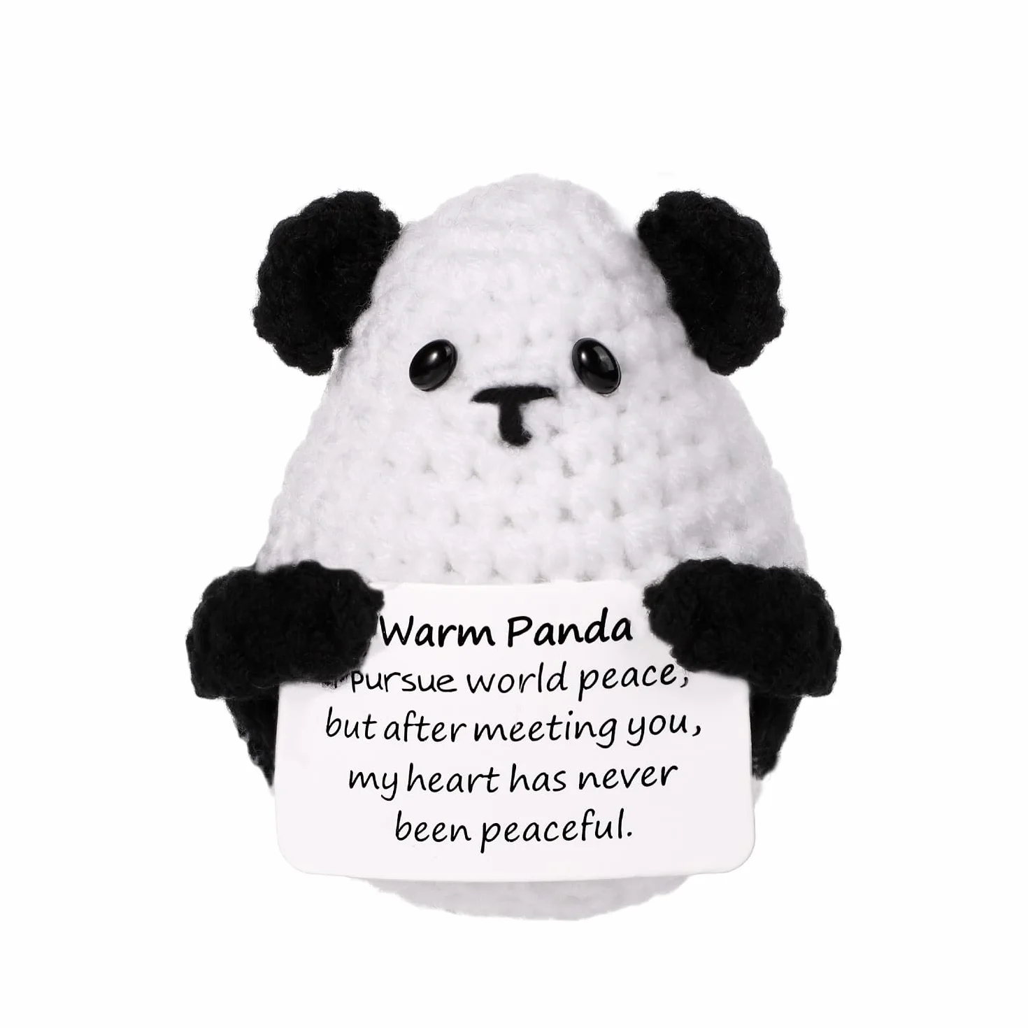 Zabawna Pozytywna Panda, 7,5cm Kreatywna Urocza Lalka Panda z Dzianiny z Inspirujaca Karta Ciekawy Szydelkowy Panda na Pluszowy Prezent Urodzinowy Dekoracja Imprezowa Zacheta