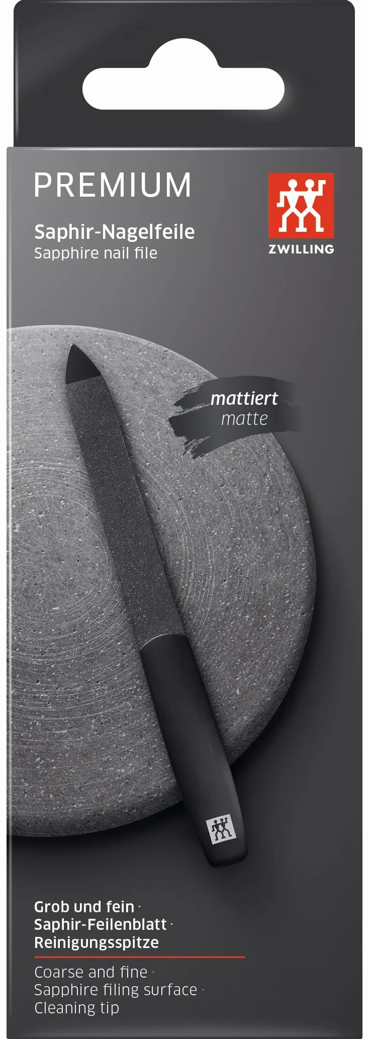 ZWILLING Pilnik do paznokci szafirowy (gruboziarnisty i drobnoziarnisty do skracania i nadawania kształtu, końcówka czyszcząca), premium, czarny, 130 mm
