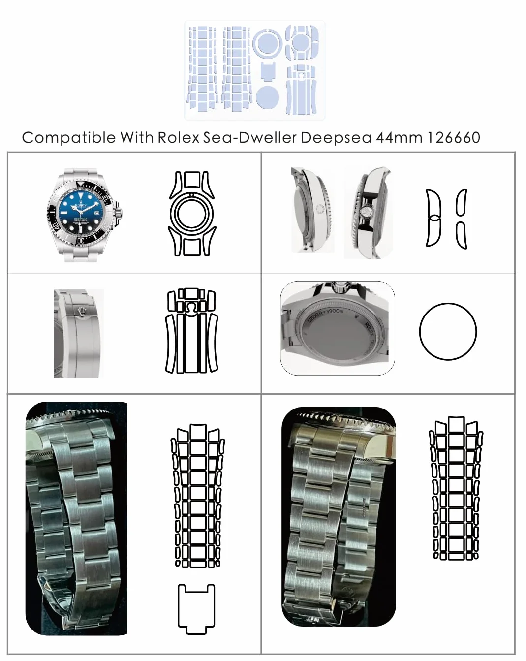 Folia ochronna do Rolex Sea-Dweller Deepsea 44 mm 126660. Przezroczysta skóra na cały zegarek Ochraniacz ekranu Naklejka na obudowę (2 x folia całego ciała)