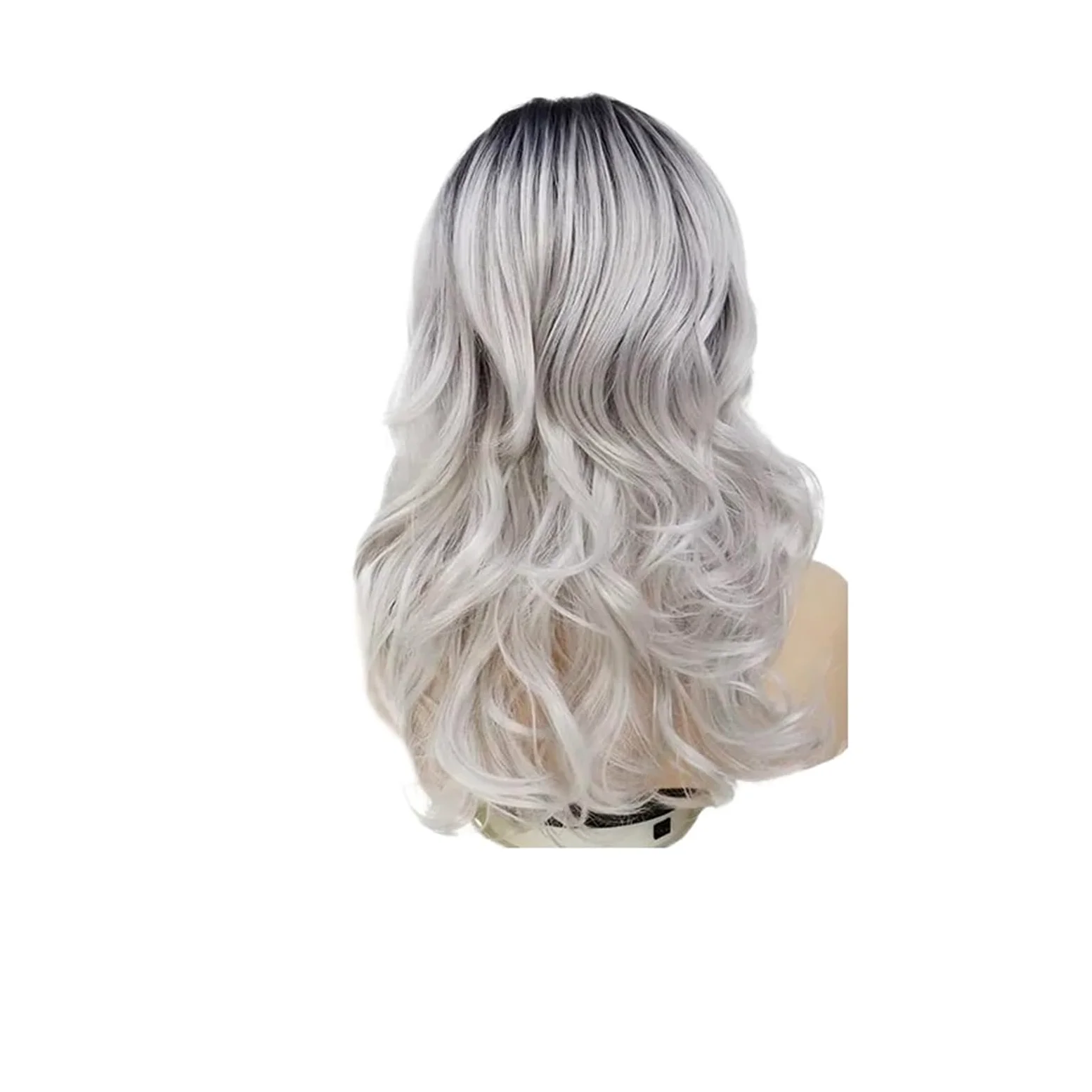1pc syntetyczne blond peruki dla kobiet ciemne korzenie długie kręcone faliste włosy typu Ombre Cosplay panna młoda Chucky kostium lalek(T1B/Light Grey)
