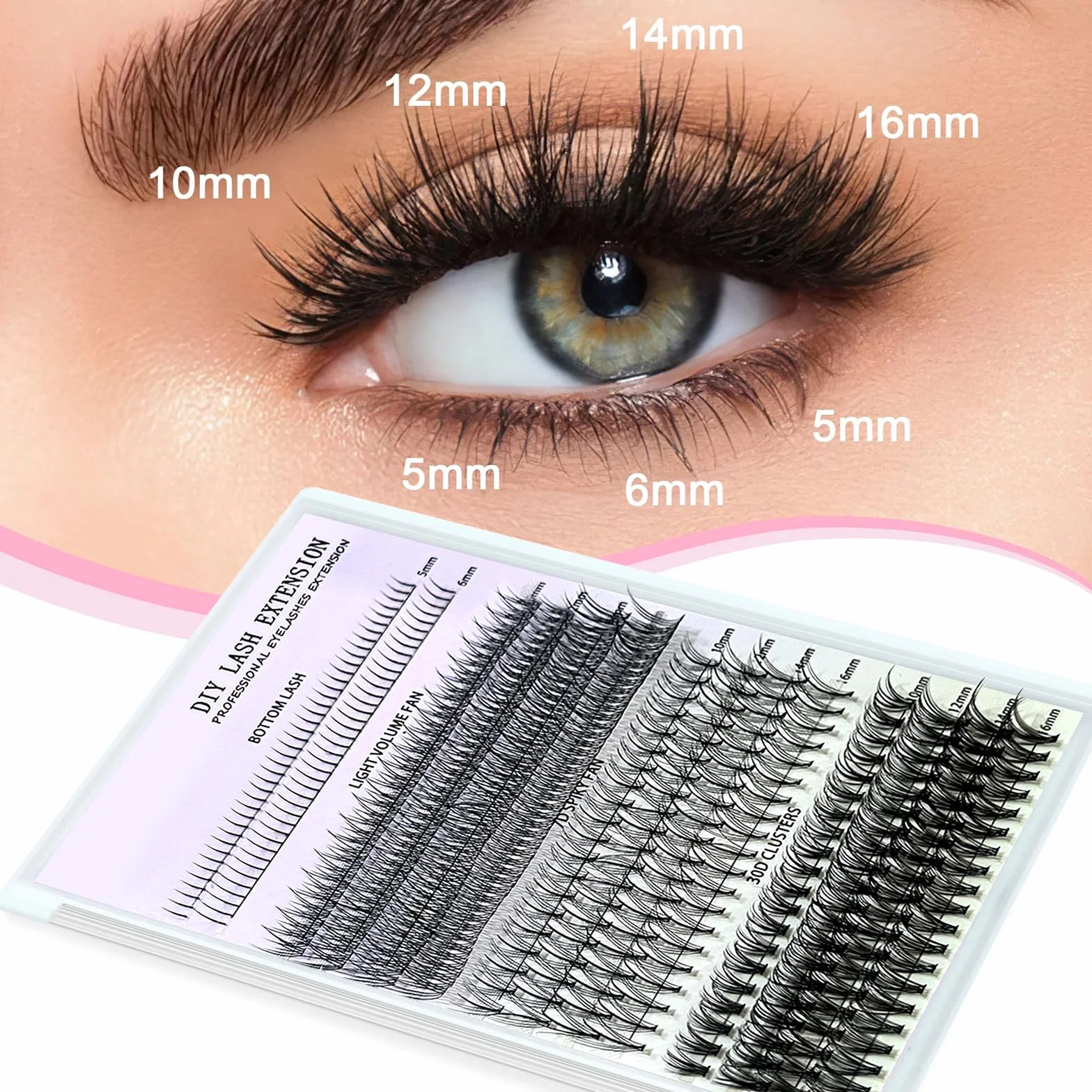 Przedłużki do rzęs 400 kępek, DIY 5-16mm mieszane długości zestaw przedłużek do rzęs, indywidualne 4 style sztuczne rzęsy z Lash Bond i Seal i pęsetą, zestaw do przedłużania rzęs