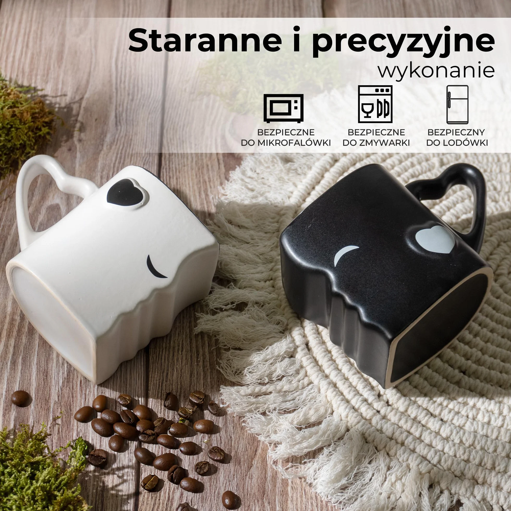 MIAMIO - Zestaw kubków do kawy/kubków do całowania w prezencie dla par/na wesele/urodziny/rocznicę, ceramiczne 300 ml (czarne)