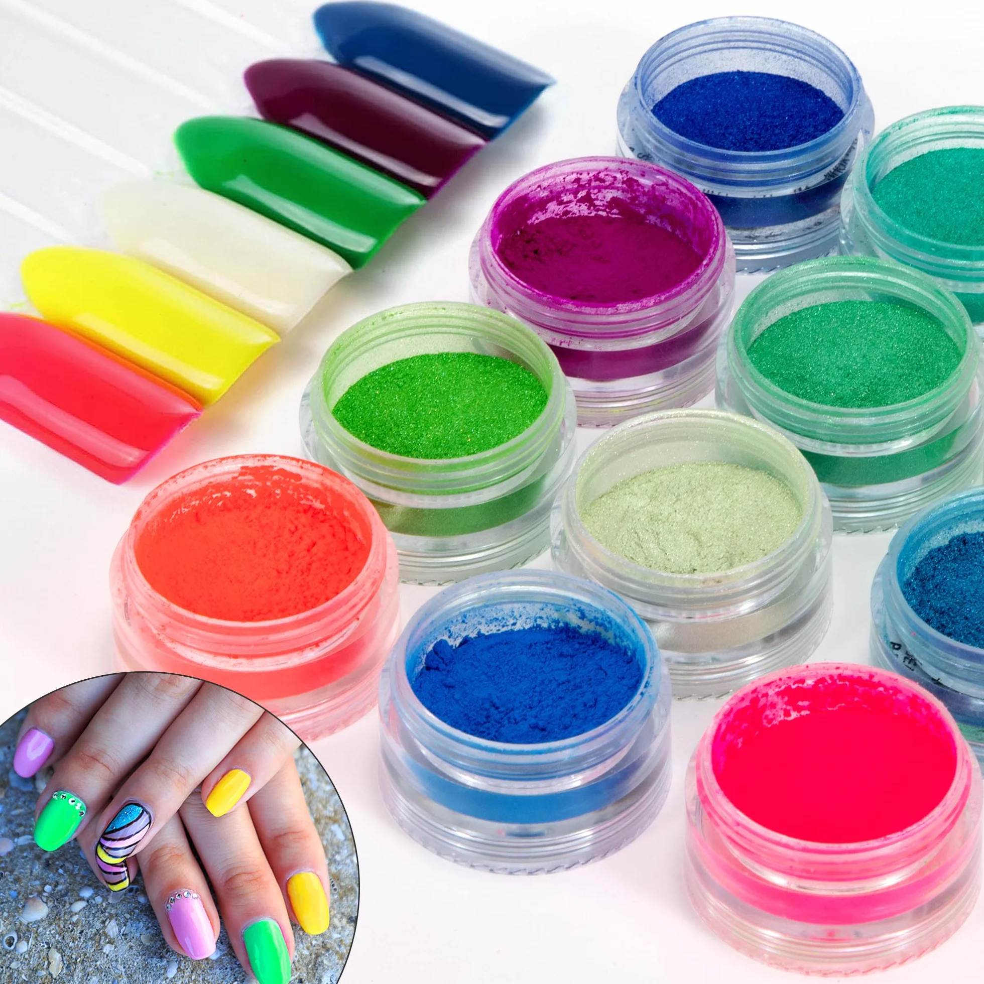 Proszek do paznokci, neonowy kolor, gradientowy puder, tęczowy, brokat, do manicure, kalkomania, oczu, twarzy, ciała, włosów, makijażu, zdobienia paznokci, 24 kolory
