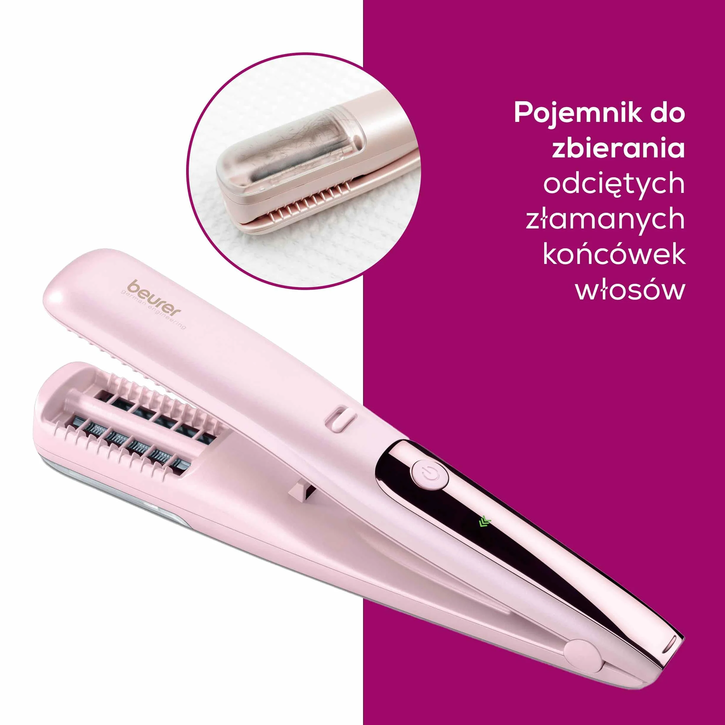 Beurer HT 22 urządzenie do usuwania rozdwojonych końcówek włosów szybko i skutecznie, bez utraty długości dla zdrowych włosów, z wyświetlaczem LED, czas pracy baterii 2 h, różowy