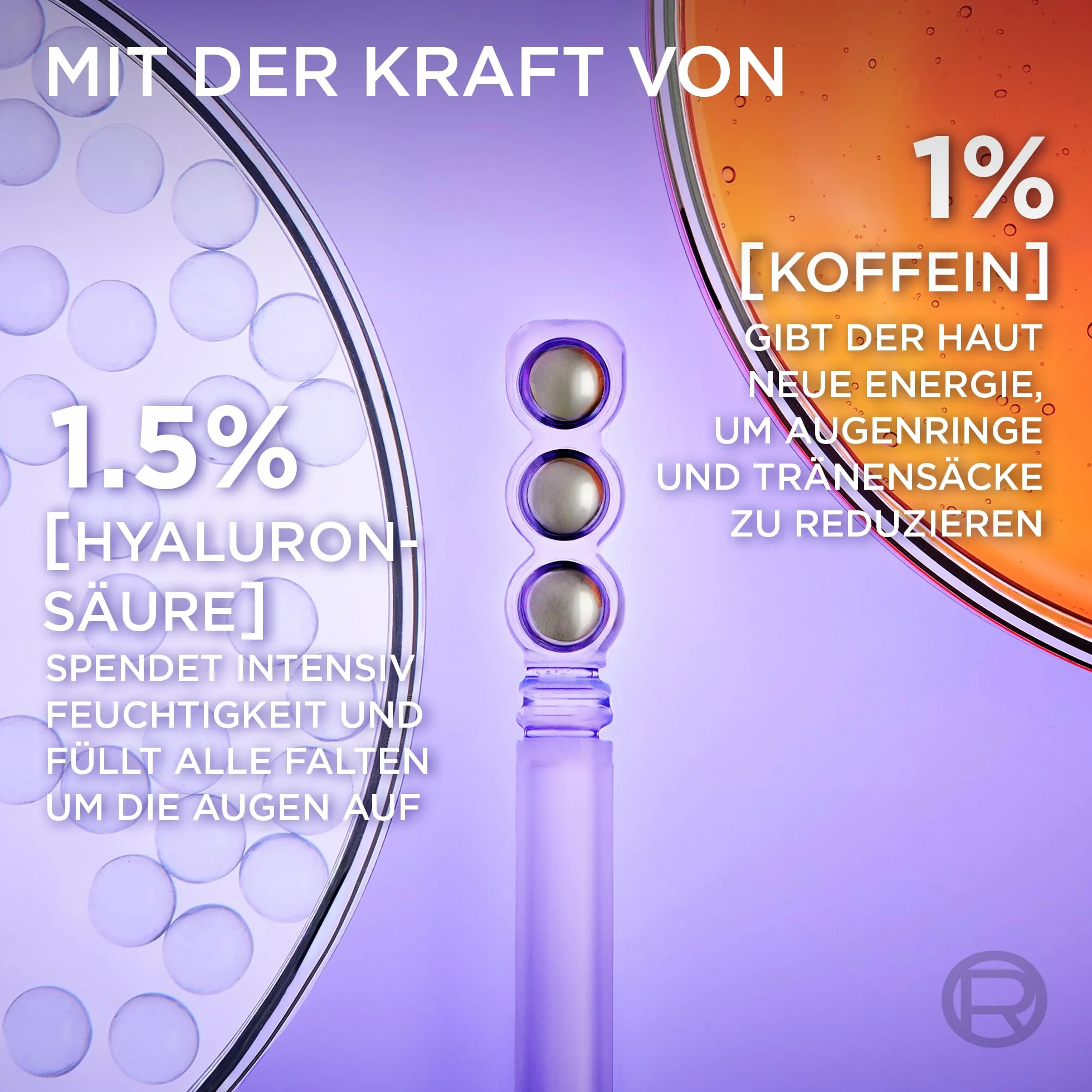 L'Oréal Paris Serum do oczu dla kobiet: zapewnia wyściełaną okolicę oczu i mniej ciemnych cieni pod oczami, 2,5% [kwas hialuronowy + kofeina], Revitalift Filler, 1 x 20 ml