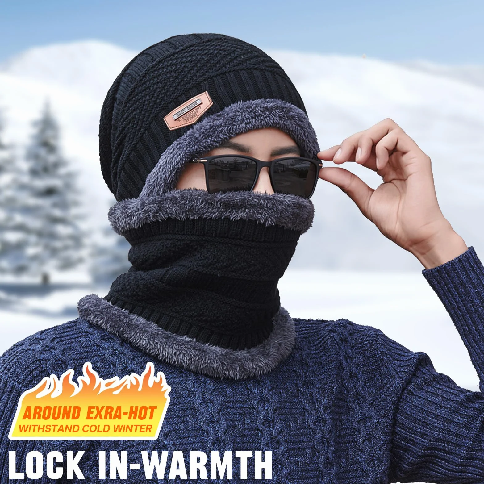 Zimowa czapka typu pętla, zestaw dla mężczyzn i kobiet, ciepła czapka beanie, komin z podszewką polarową