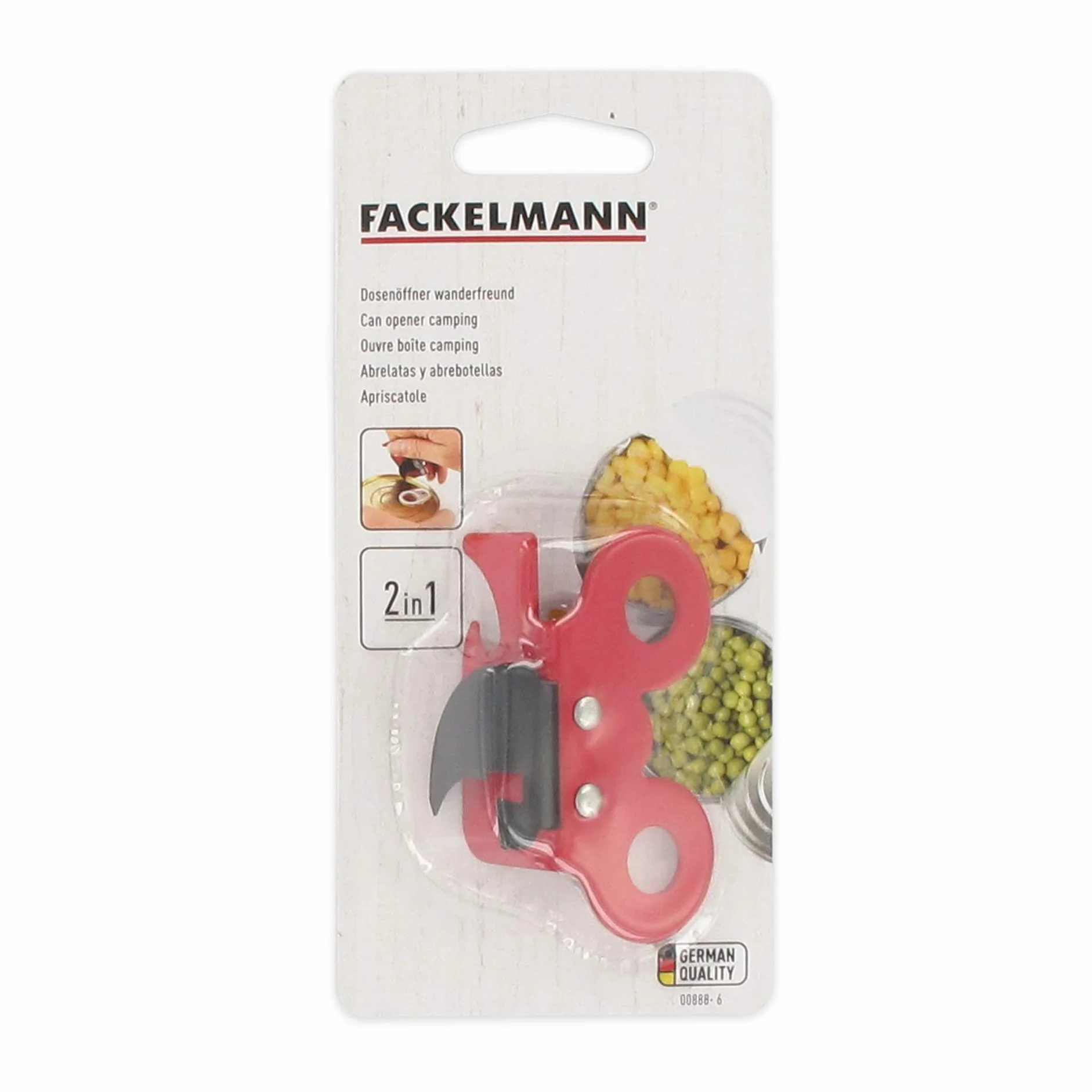 Fackelmann 00888 profesjonalny otwieracz do puszek 2 w 1, czerwony