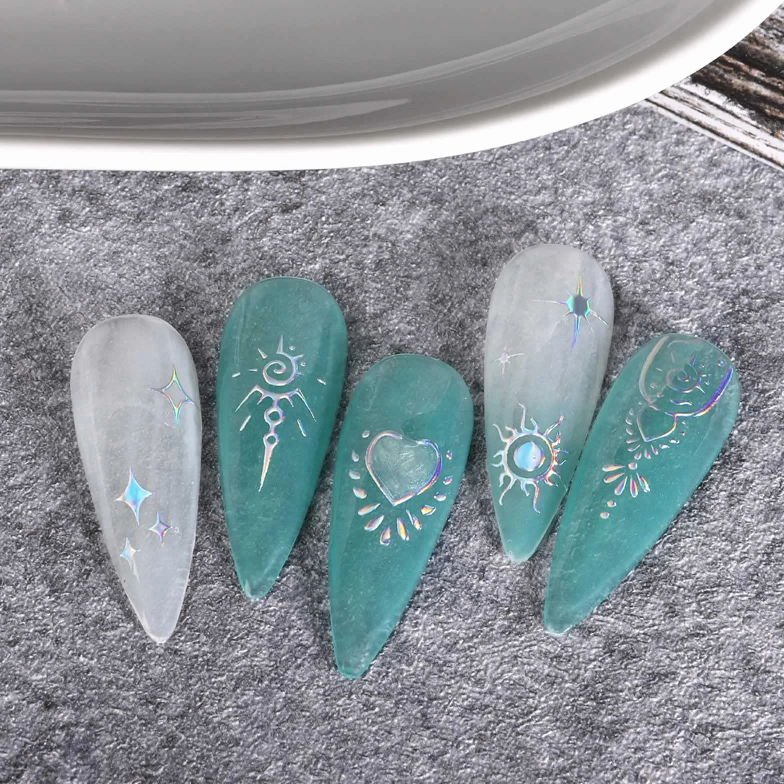 JMEOWIO Aurora Holograficzny Księżyc Gwiazda Nail Art naklejka 8 arkuszy naklejek na paznokcie samoprzylepne dekoracje do paznokci