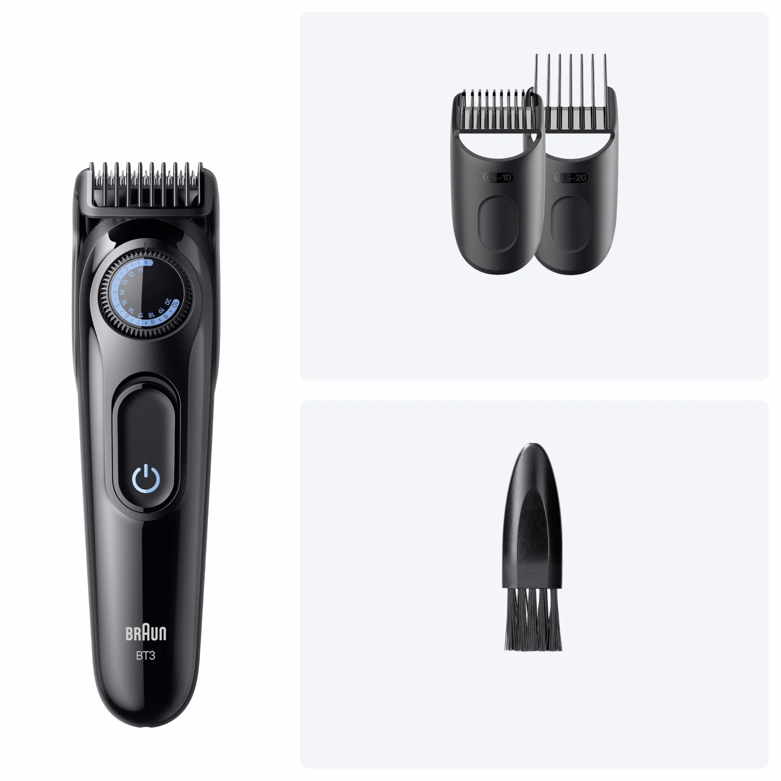 Braun Series 3 Trymer do zarostu BT3520, 40 ustawień długości, 50-minutowy czas działania, czarny/niebieski