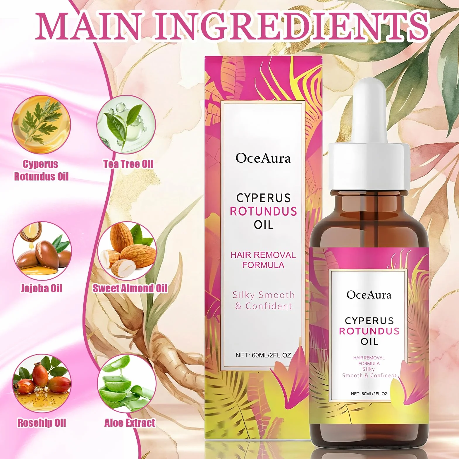 Cyperus Rotundus olejek do depilacji, 60 ml, Pure Cyperu, serum do skóry, redukuje niechciane włosy, nawilżenie i łagodzenie porów CyperusOil & Shrinks, wszystkie rodzaje skóry