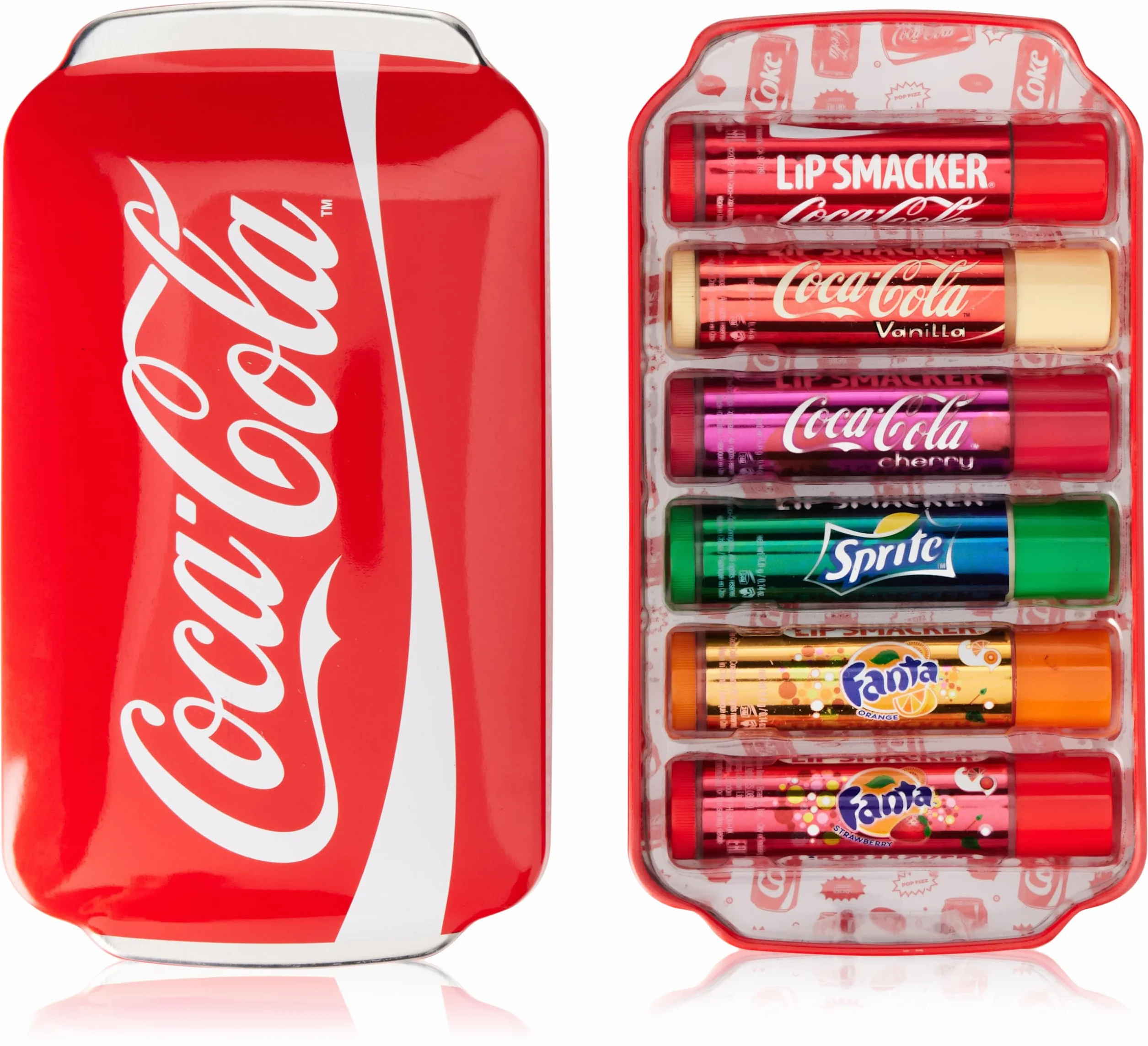 Lip Smacker Coca Cola Tin Collection, Zestaw 6 Balsamów do Ust w Różnych Autentycznych Smakach, Coca-Cola, Fanta i Sprite