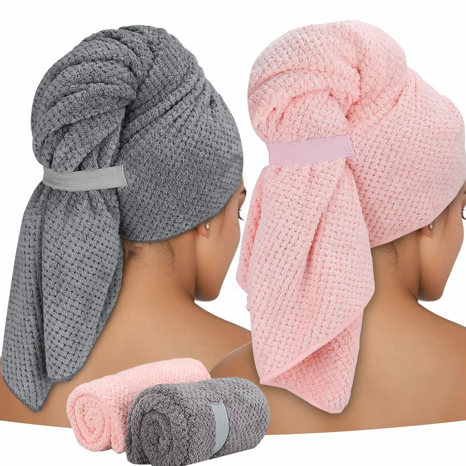 2-pak ręczników do włosów z mikrofibry do długich włosów, 100 x 60 cm, duży ręcznik turban do włosów dla kobiet i dziewcząt, szybkoschnący, super chłonny ręcznik do suszenia włosów 40 x 24 cale