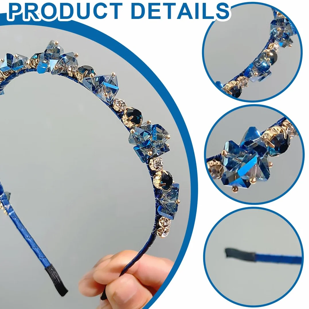 1 x opaska na głowę Vintage Blue Crystal Headband dla kobiet i dziewcząt, błyszcząca, kryształowa opaska na włosy, na bal i taniec szkolny