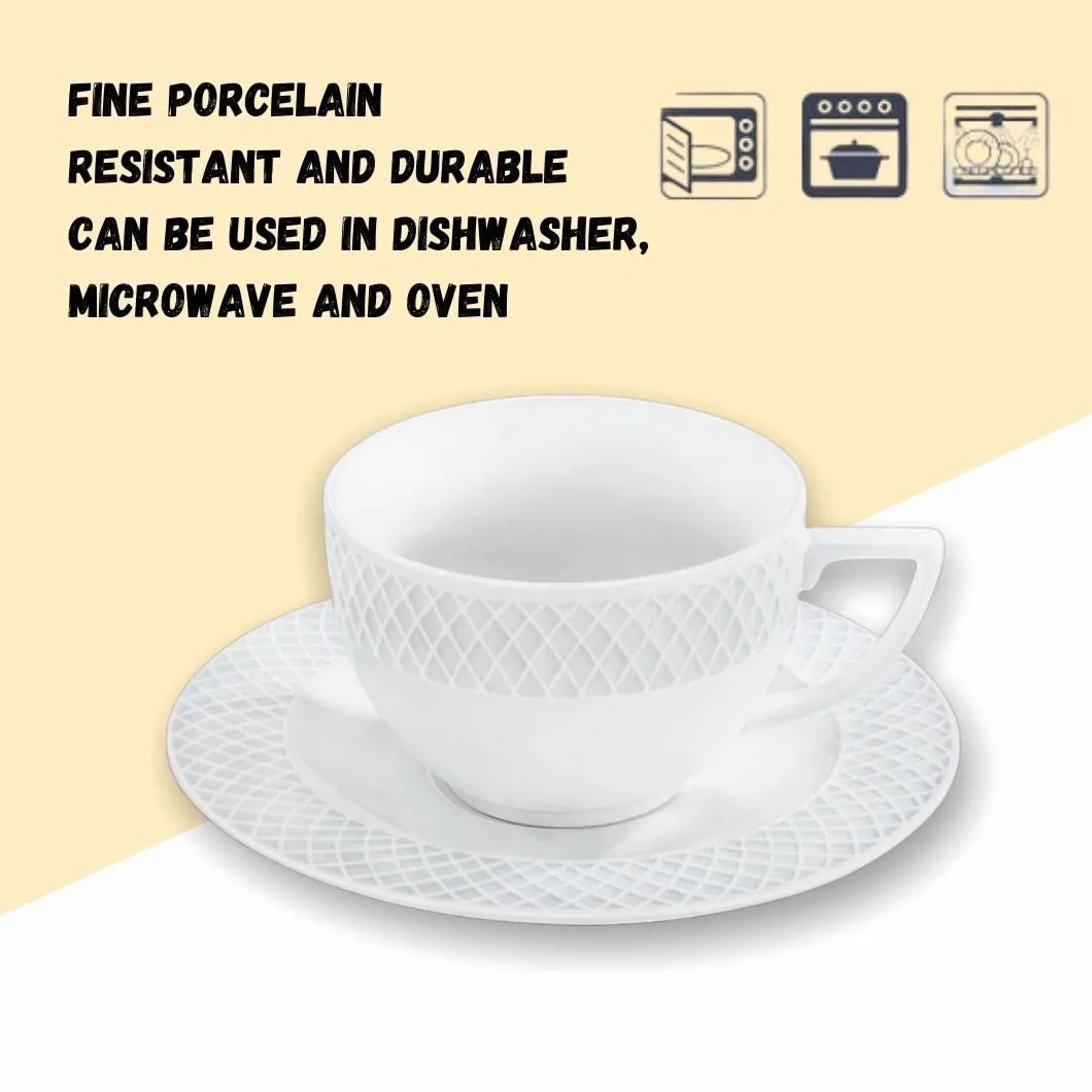 Wilmax | zestaw filiżanek do cappuccino | filiżanki ze spodkami 6 sztuk | serwis do kawy i herbaty | filiżanki do kawy | do herbaty | na desery | zestaw upominkowy | kolor biały | 170 ml