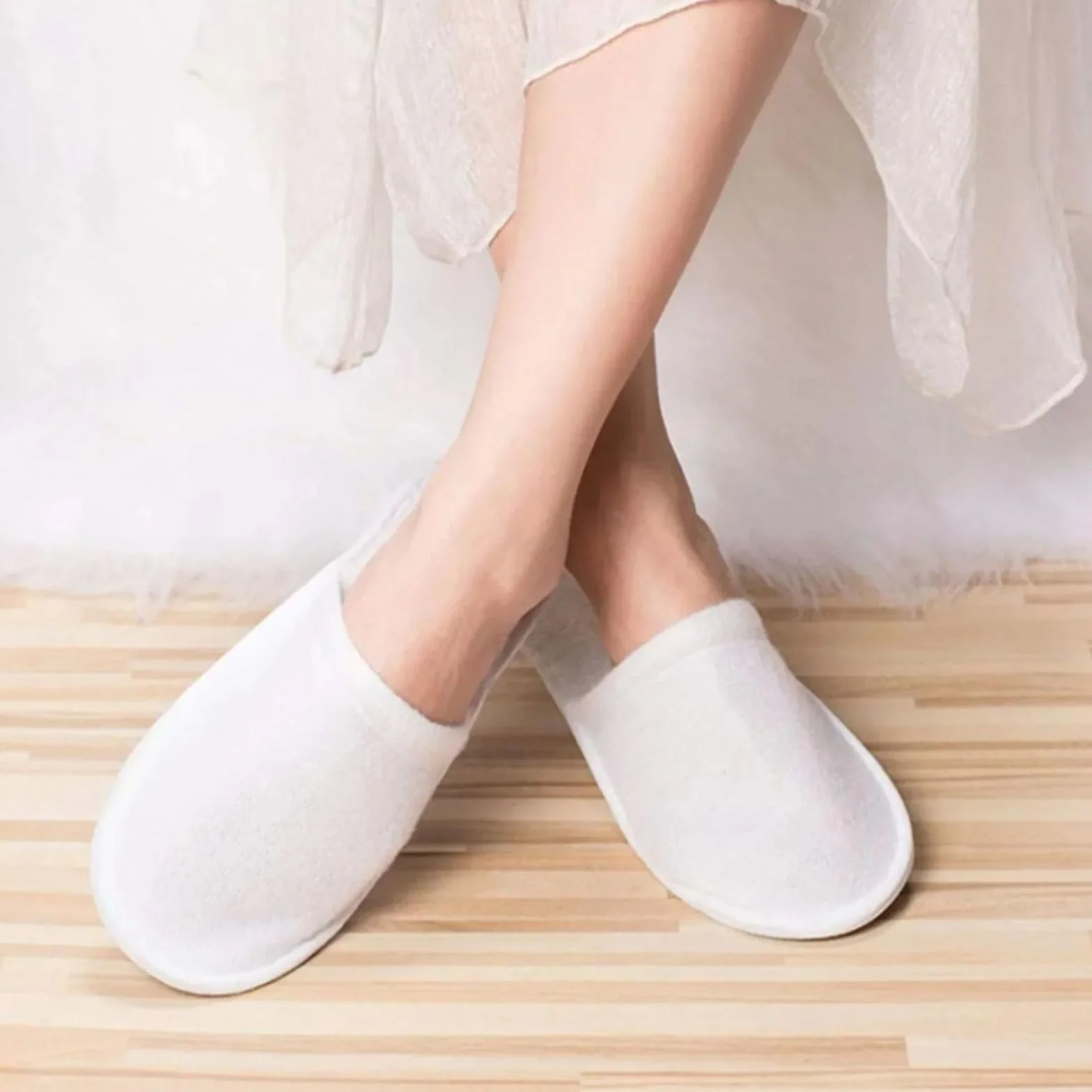 Bavooty Kapcie hotelowe, Hotel Slippers, Buty jednorazowe, Zestaw kapci dla gości, 6 par kapci frotte, Zamknięte pantofle, Jednorazowe kapcie białe pantofle domowe, dla kobiet i mężczyzn Spa Podróże