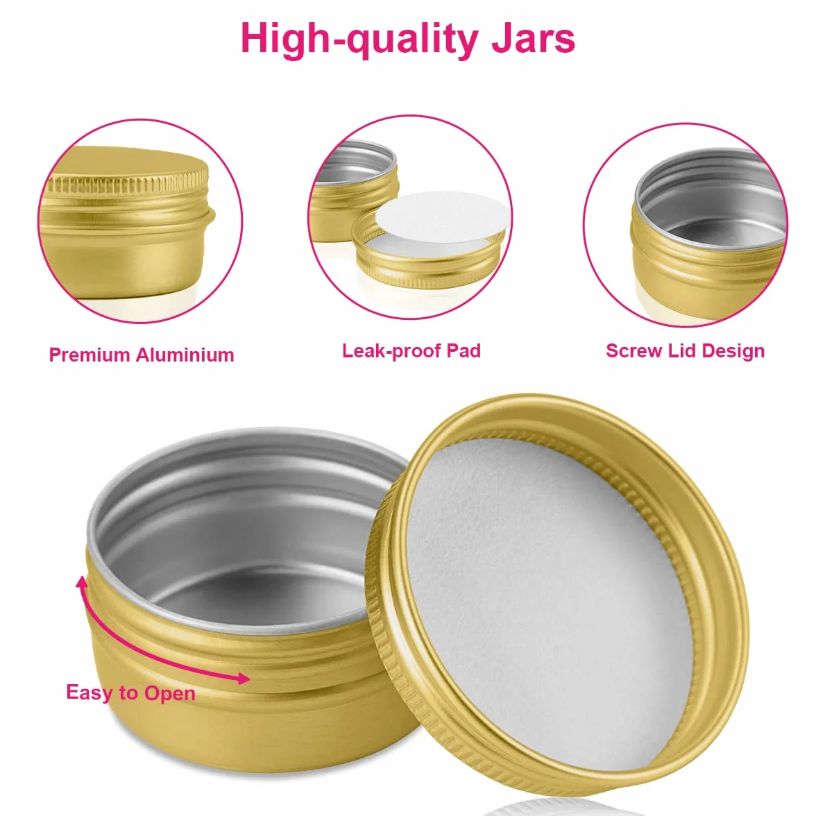 Podróżne pojemniki na kosmetyki, 20 ml, aluminiowe słoiki z nakrętkami, etykietami i mini szpatułką do kremu, próbki, pudru, przechowywania makijażu (złoty)