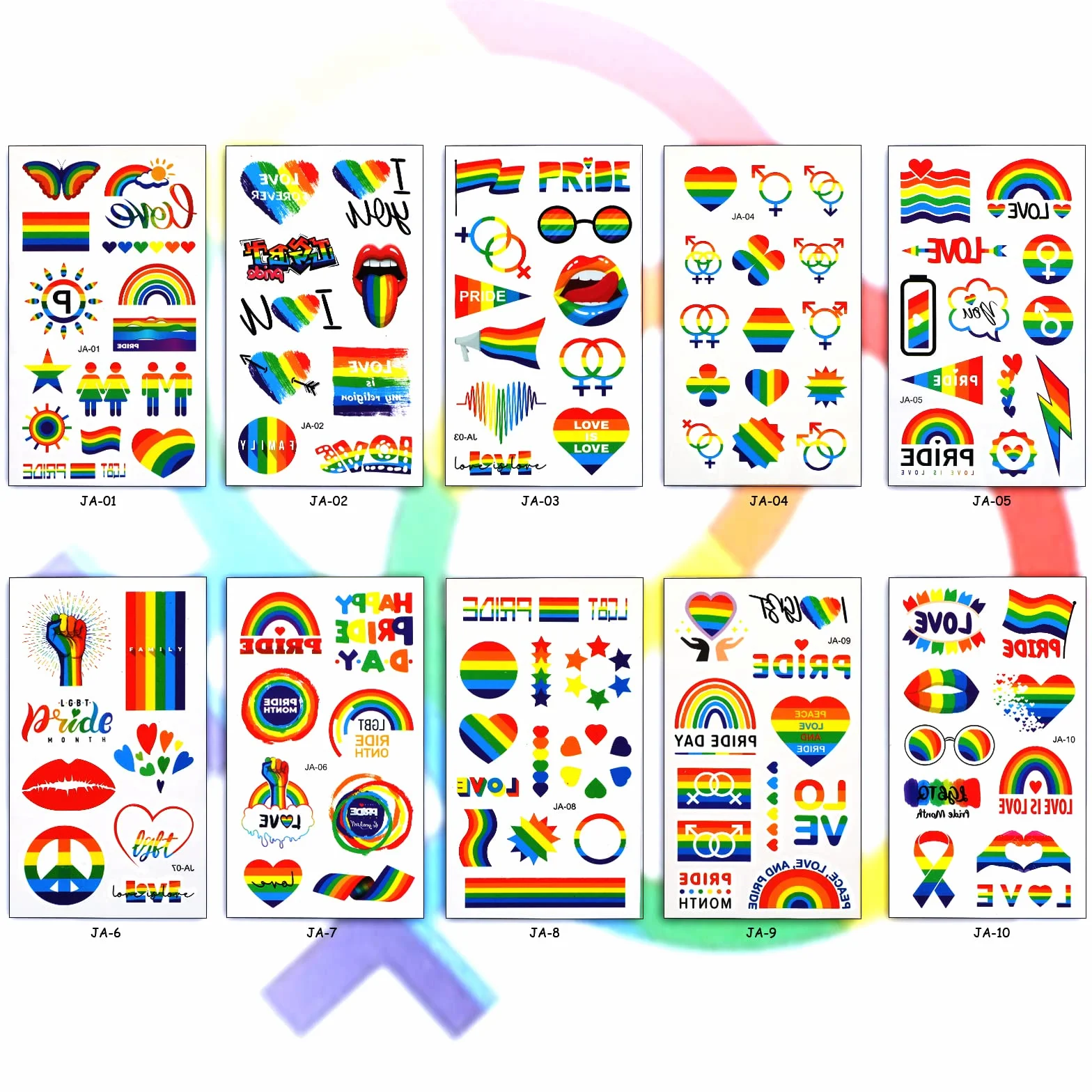 PHOGARY LGBT tatuaże tymczasowe (10 arkuszy, 112 sztuk) tęczowe naklejki Pride na uroczystości, imprezy gejowskie, festiwale i parady