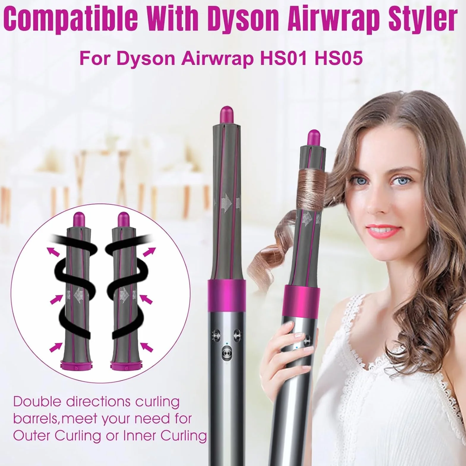 Chuancheng 2 szt. 1,2 cala/30 mm długie wałki do włosów kompatybilne narzędzie do włosów Dyson Airwrap Styler, akcesoria do wielu stylów włosów, różowy