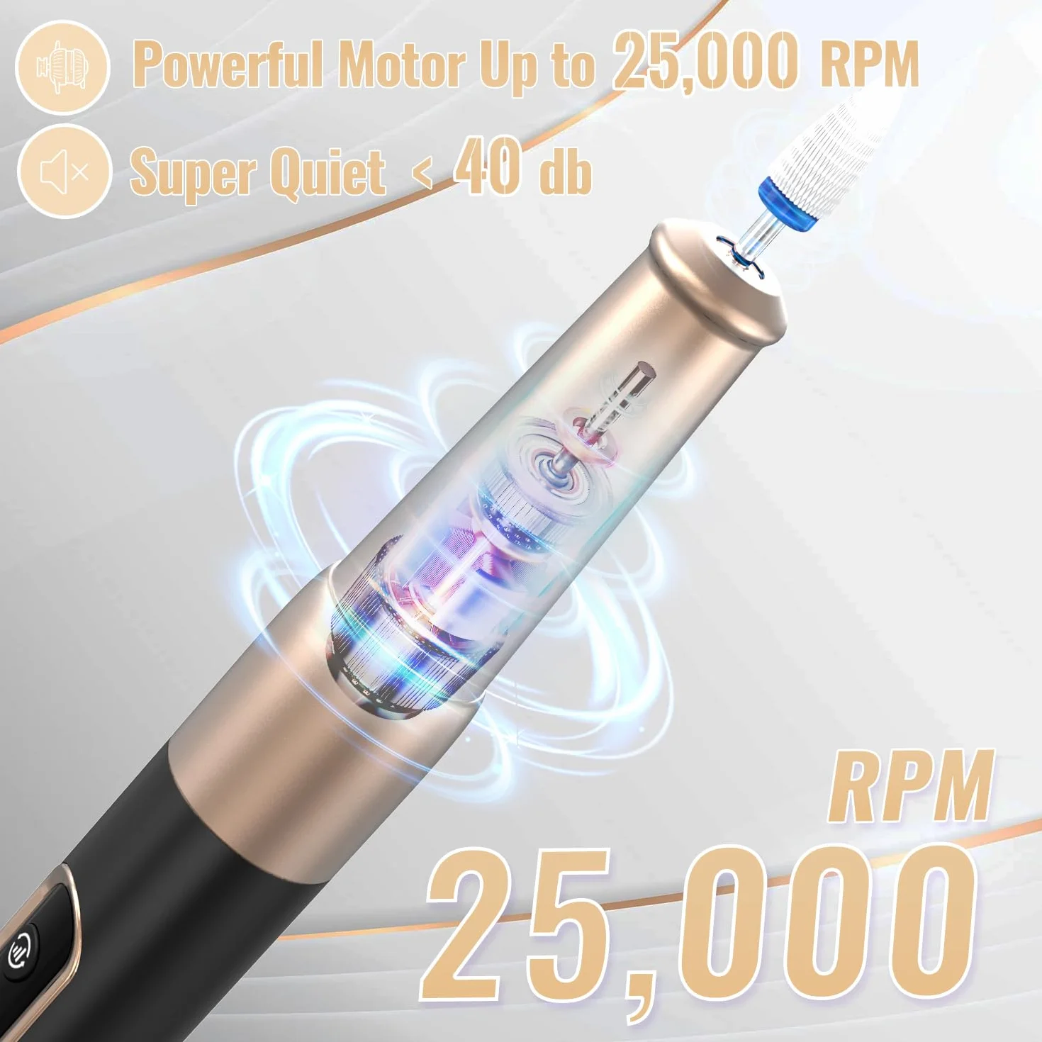 elektryczny pilnik do paznokci, bezprzewodowy, 12 w 1, do paznokci żelowych, 25 000 obr./min, ładowanie przez USB, 5 regulowanych prędkości, zestaw do manicure, pedicure, czarny
