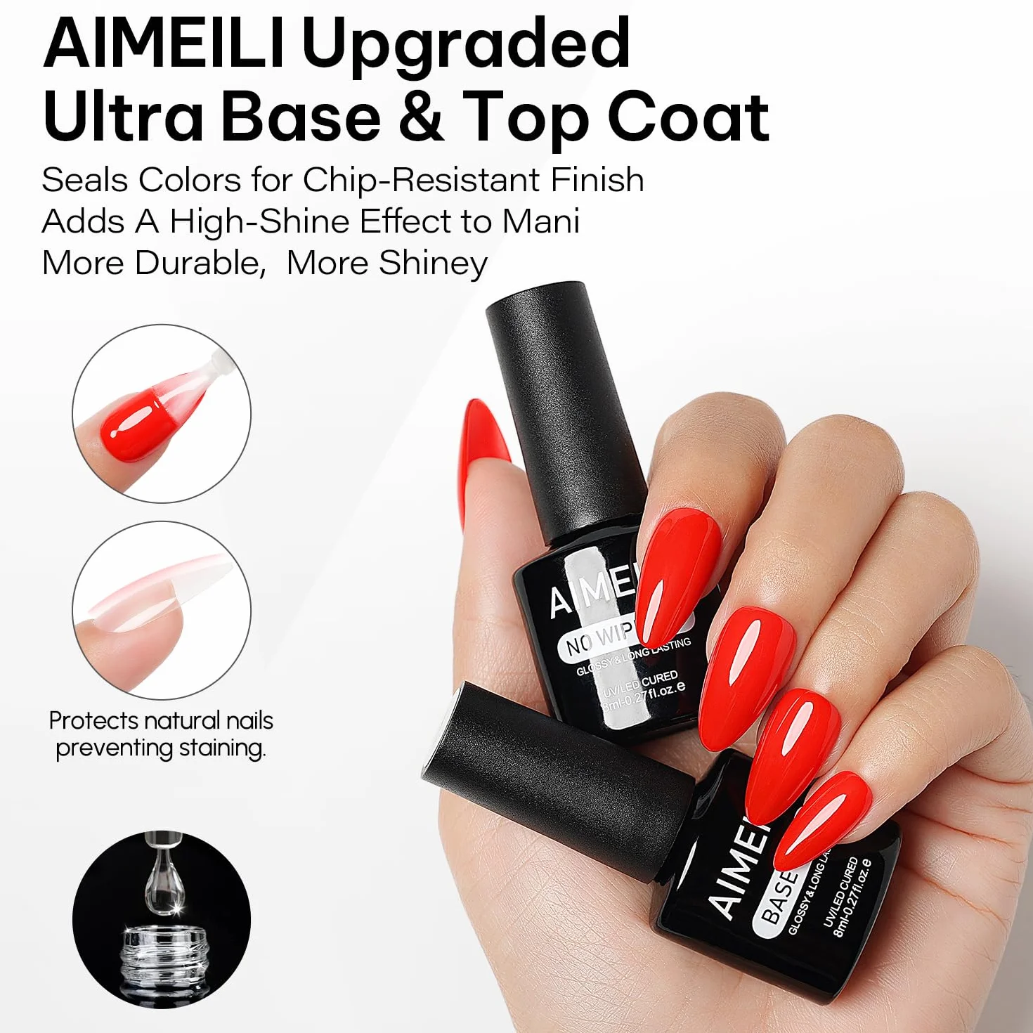 AIMEILI Glue Gel x Baza i Top Coat Bez Wipe Półtrwałe 3 x 8 ml Baza i Top Coat Żel Paznokci Klej Żel do sztucznych paznokci UV Nail Art