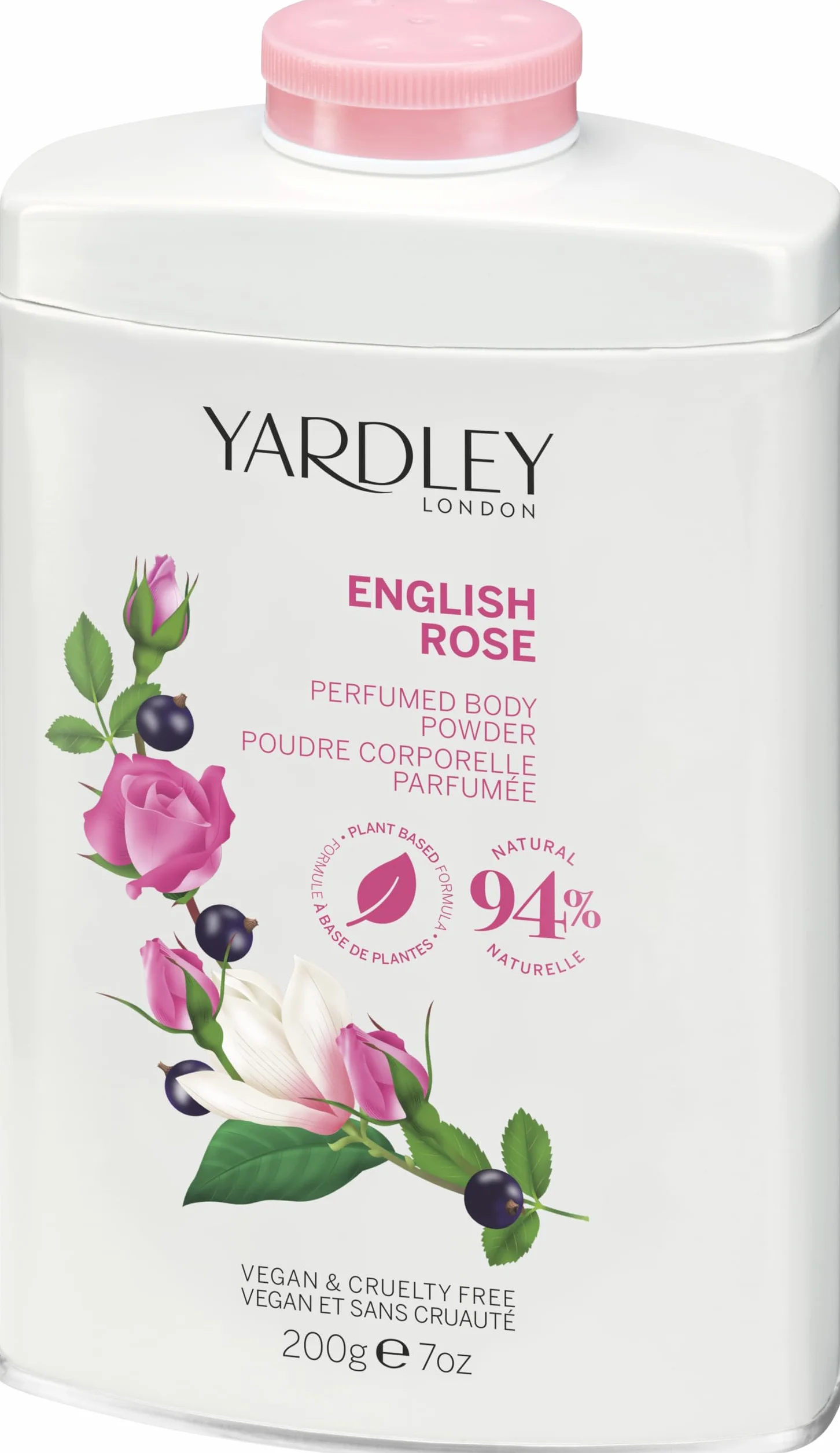 Yardley London English Rose Perfumed Body Powder, Talk dla kobiet pomagający w walce z nieprzyjemnym zapachem i otarciami, Puder do ciała English Rose 200g