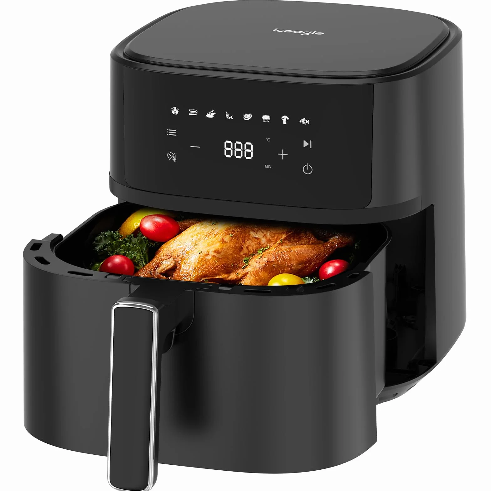 iceagle Frytkownica na gorące powietrze 6,5 l XXL Airfryer – frytkownica bez oleju | frytkownica na gorące powietrze z 8 różnymi programami, cyfrowy wyświetlacz, 1700W