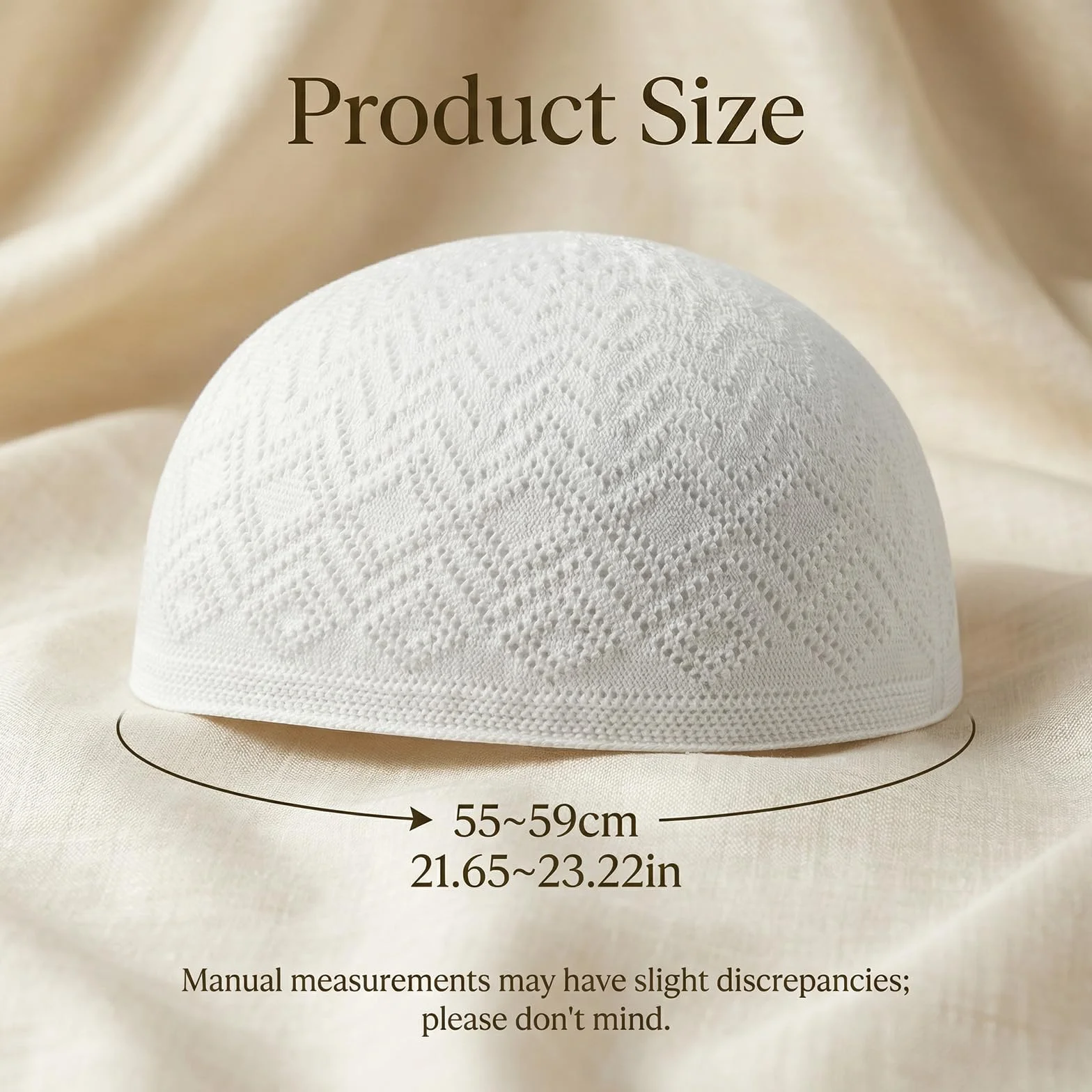 Muzułmańska czapka męska Kufi, 3 sztuki, czapka modlitewna z bawełny, biała, obwód głowy 55-59 cm, taqiyah Kufi Cap z kwadratowym wzorem, lekka, oddychająca czapka z daszkiem