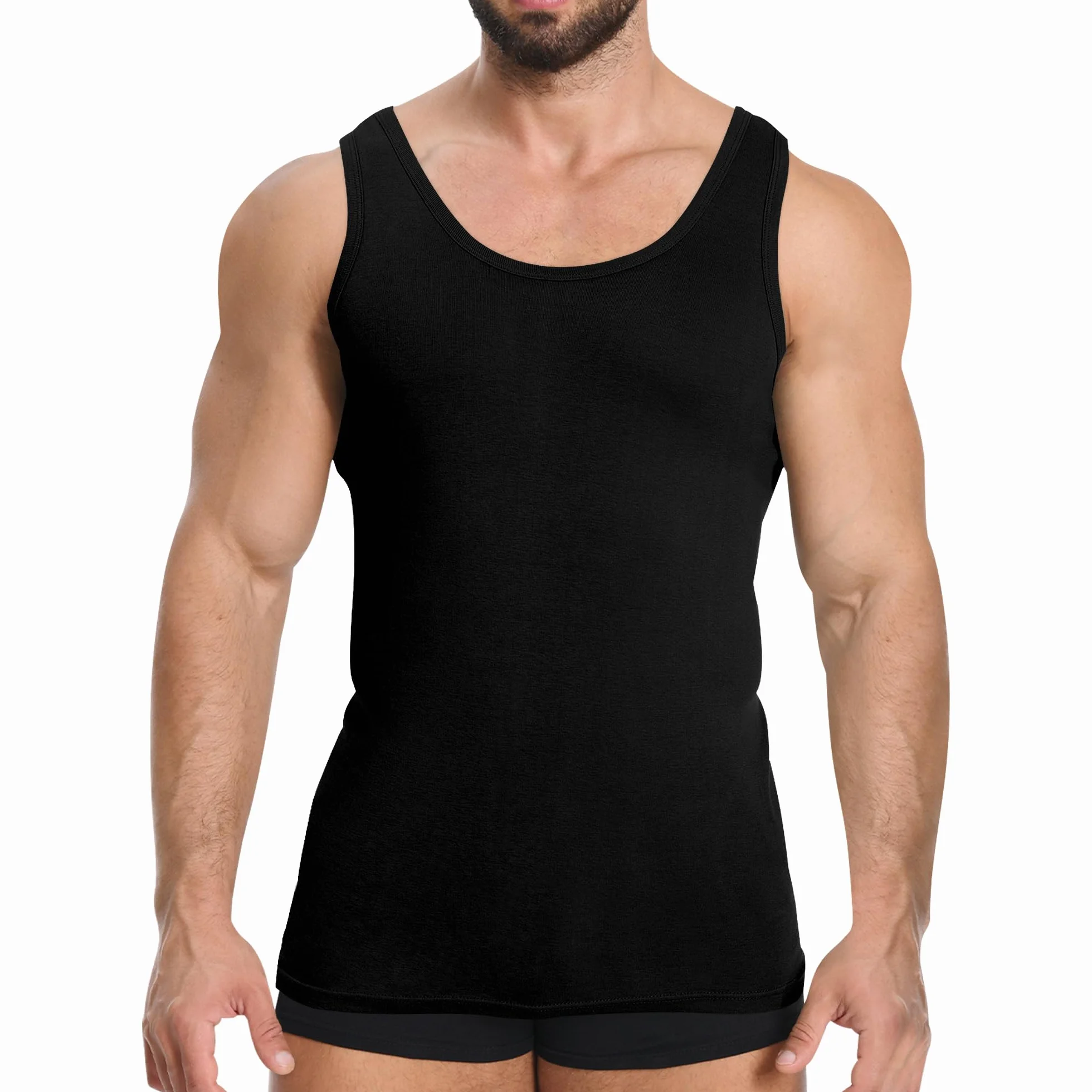YOUCHAN Podkoszulek męski, tank top, 3 sztuk, 100% bawełna, bez rękawów, bawełna, czarny, biały