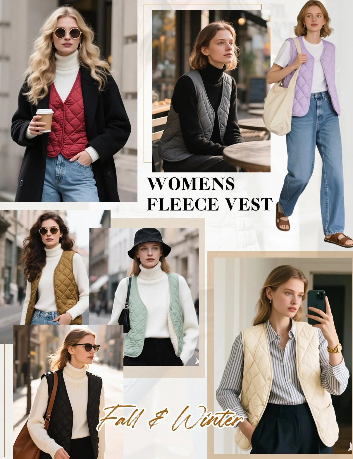 Yuson Girl Kamizelka damska krótka kamizelka polarowa bez rękawów jesień zima elegancka ciepła pikowana kamizelka miękka lekka dekolt w serek kurtka z guzikami