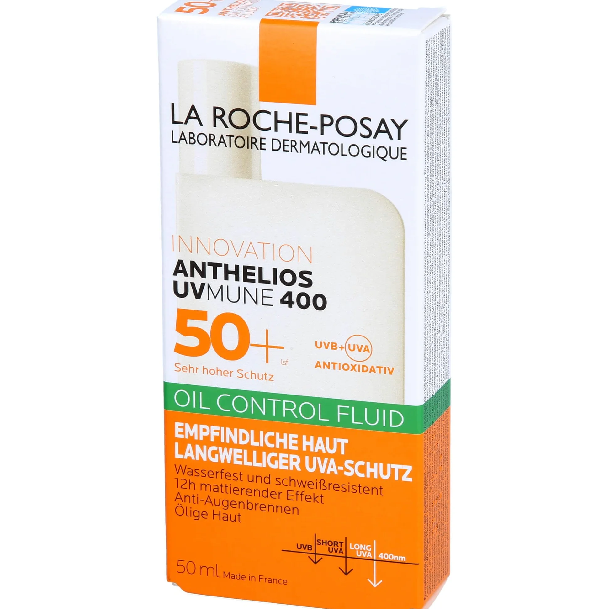 La Roche Posay Invisible Fluid z filtrem przeciwsłonecznym z SPF50+, efekt matujący, 24 godziny, wodoodporny, pot i piasek, formuła z Mexoryl 400, Anthelios UV-MUNE 400 Oil Control, 50 ml