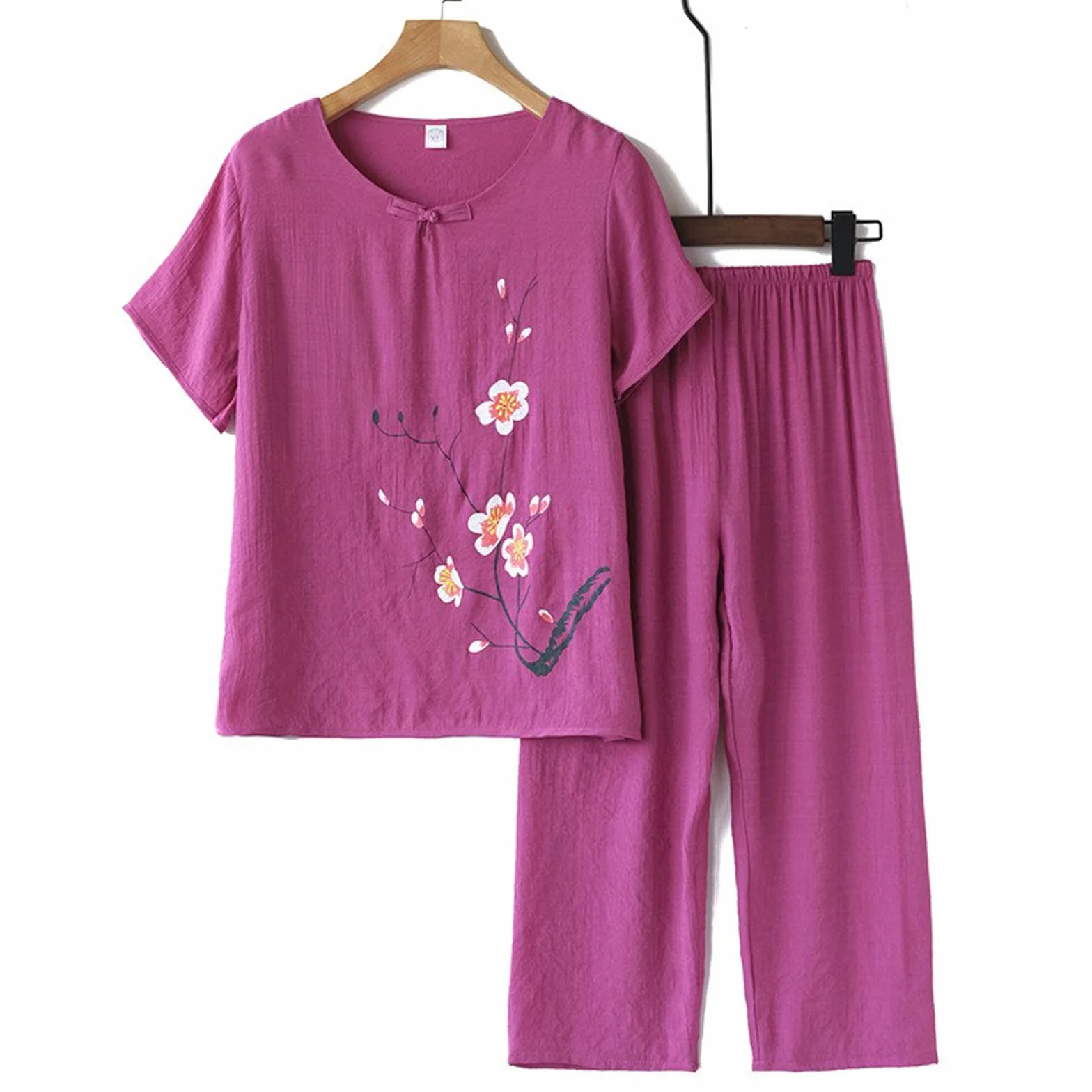 Damski letni komplet luźnego lnu, luźna, luźna, bawełniana koszula i len, lekkie spodnie plus size, letnie kombinezony gimnastyczne, Curvy na siłownię, dwuczęściowy zestaw, oddychający, wygodny do