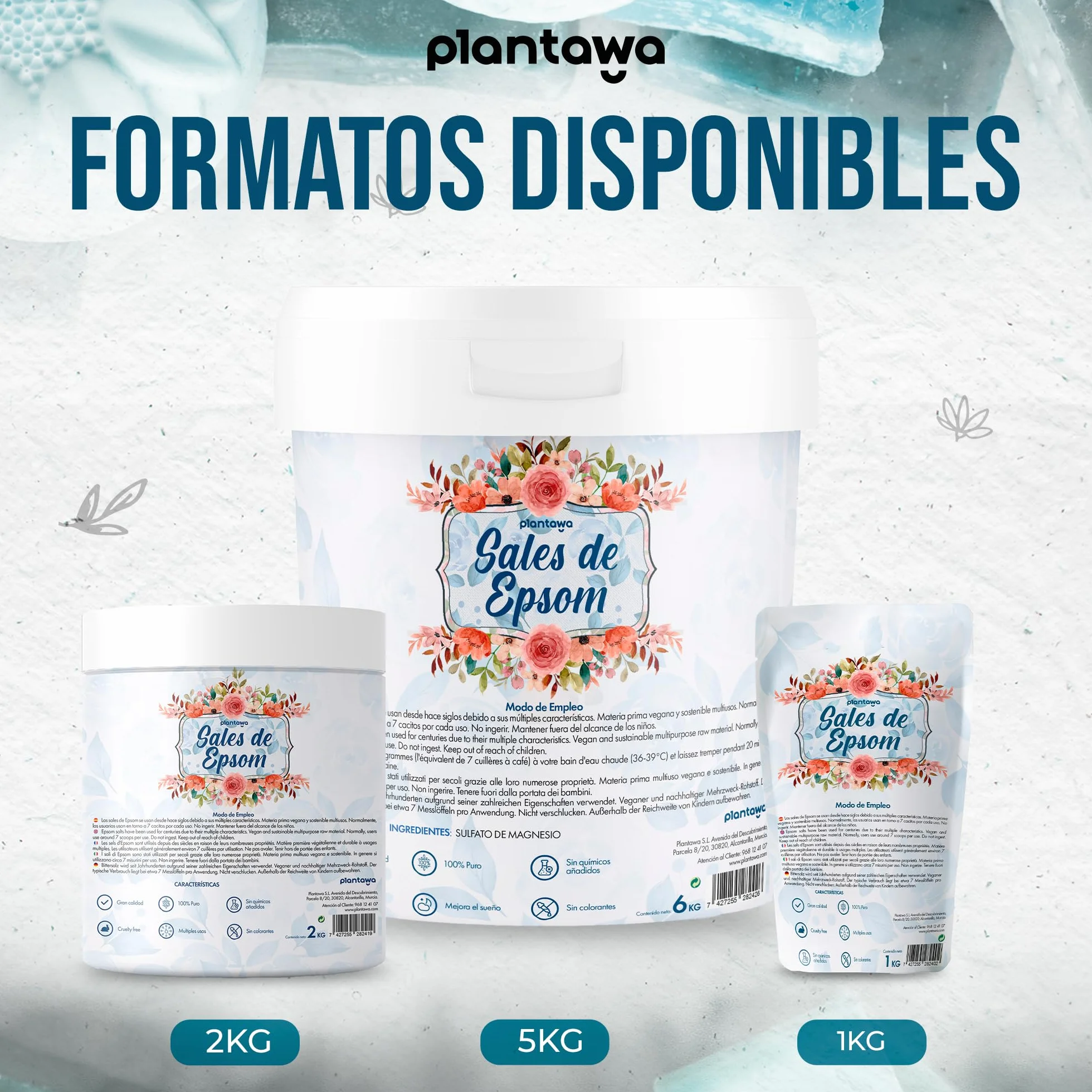 Plantawa Epsom sól 6 kg, koncentrat soli do kąpieli z czystego magnezu, naprawa i pieniąca kąpiel, bez toksyn i dodatków, regenerujący sen | 100% naturalna, skuteczna pielęgnacja ciała.