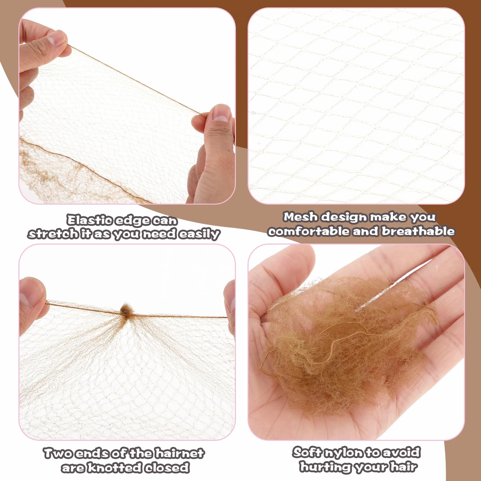 Abeillo Baletowa siatka do włosów Dance Dun Nets, 20 szt. 50 cm, indywidualne opakowanie, niewidoczne siatki do włosów i 40 szt. zestaw spinek do włosów w kształcie litery U dla kobiet, dziewcząt,
