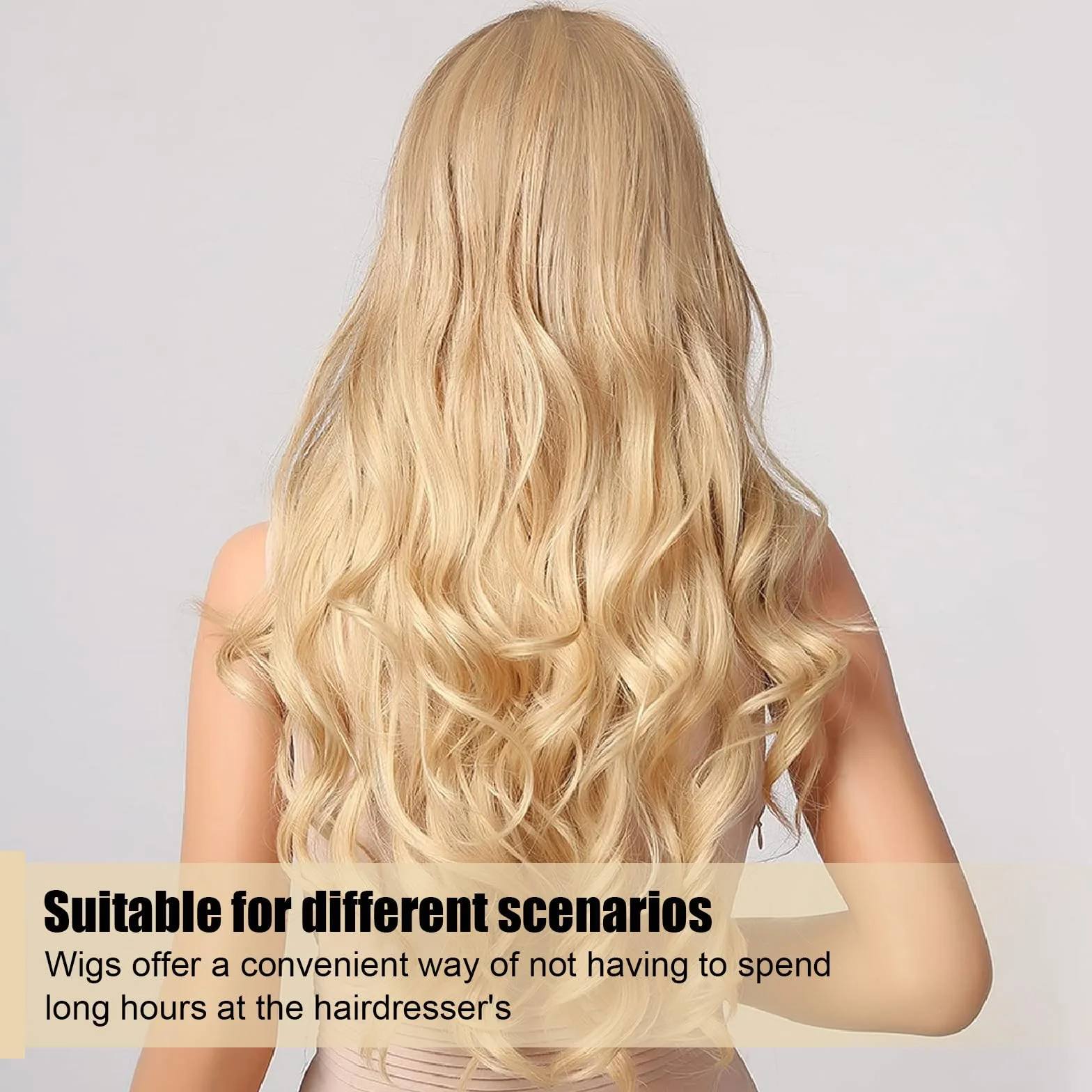Peruka długa falowana blond naturalna syntetyczna odporna na wysokie temperatury złota 70 cm