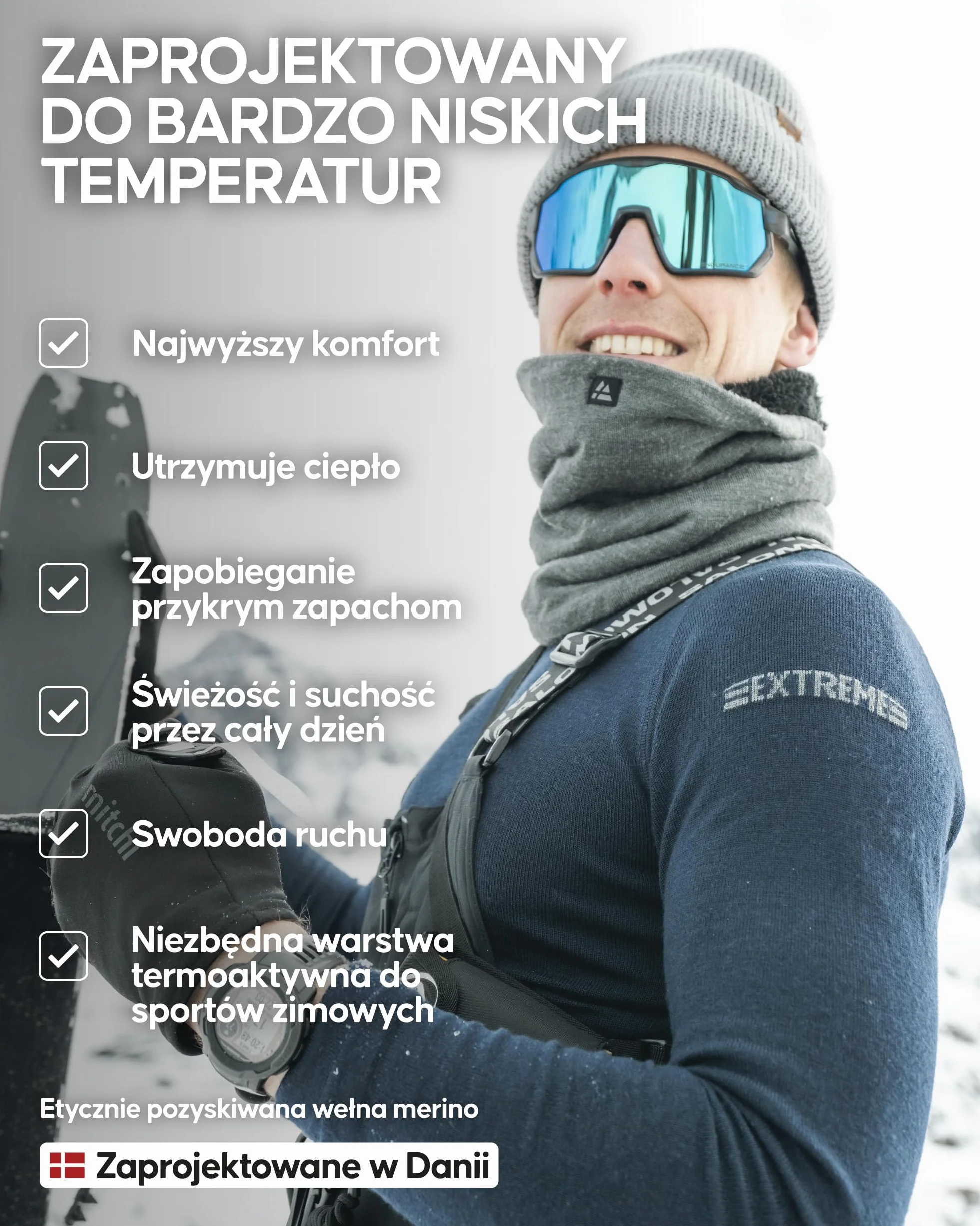 DANISH ENDURANCE Męska Koszulka Termoaktywna z Wełny Merino na Ekstremalne Zimno, Bielizna Termoaktywna Ciemny Granatowy M