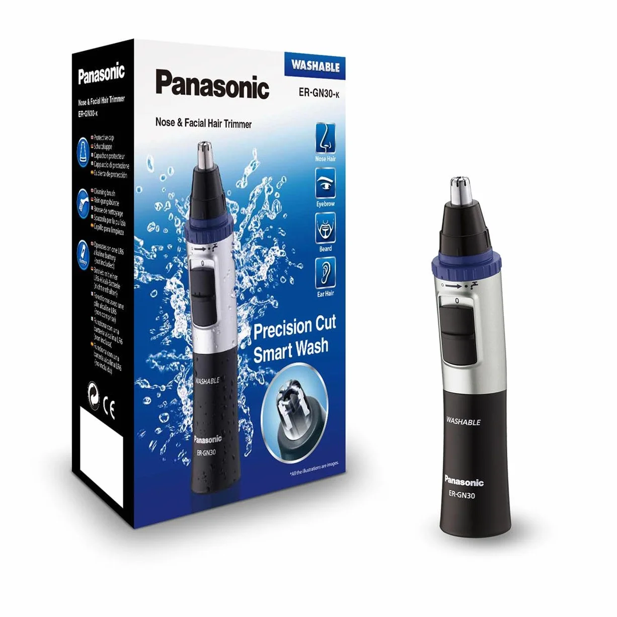 Panasonic ER-GN30 trymer do nosa i uszu, bezprzewodowy, na mokro i sucho, czarny