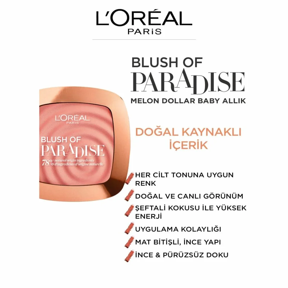 L'Oréal Paris Woke Up Like This Mellon Dollar Baby Blush Róż do policzków, jedwabista konsystencja, łatwa aplikacja, 03 Watermelon, 9 g